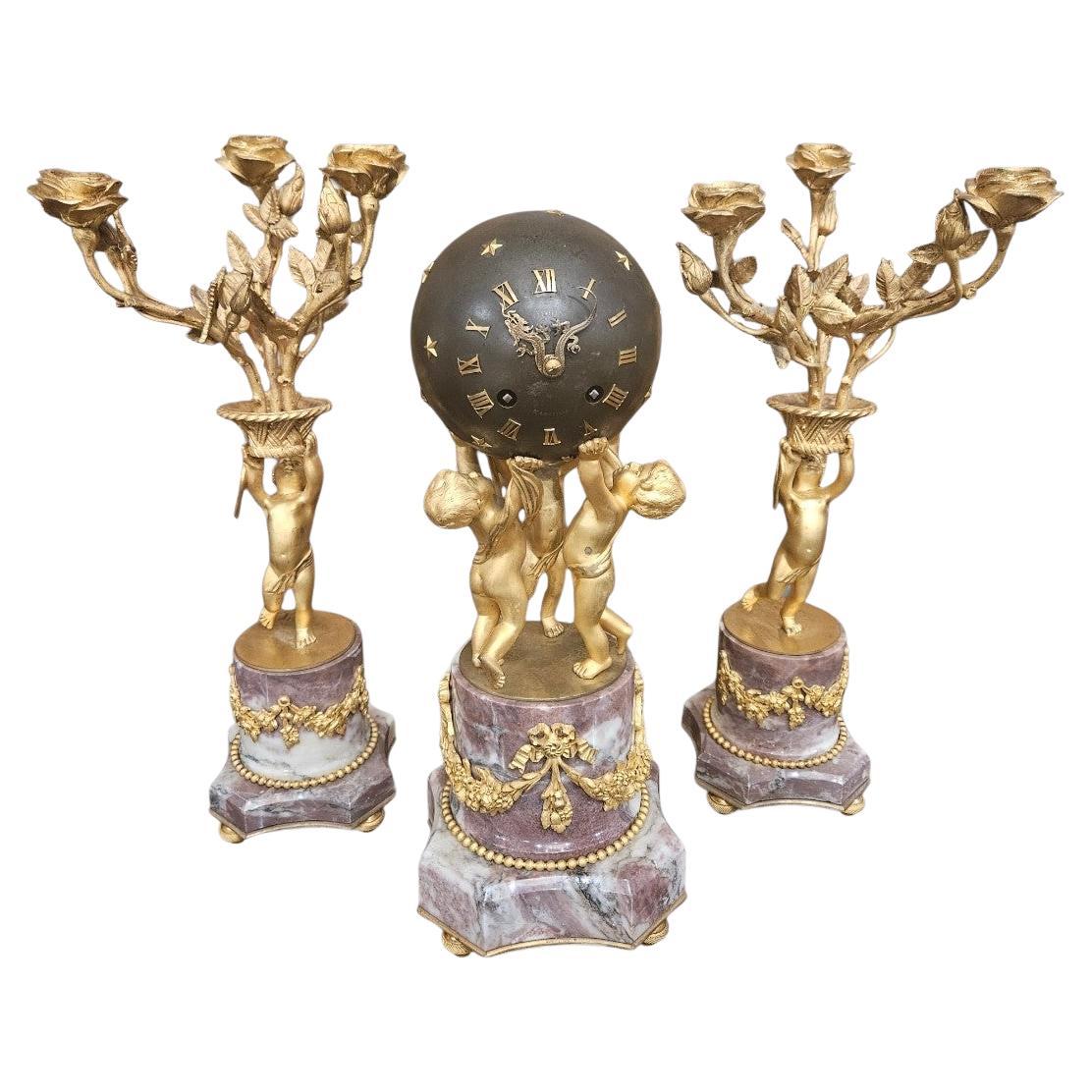 Three Piece Clock set by Oudin Marseille