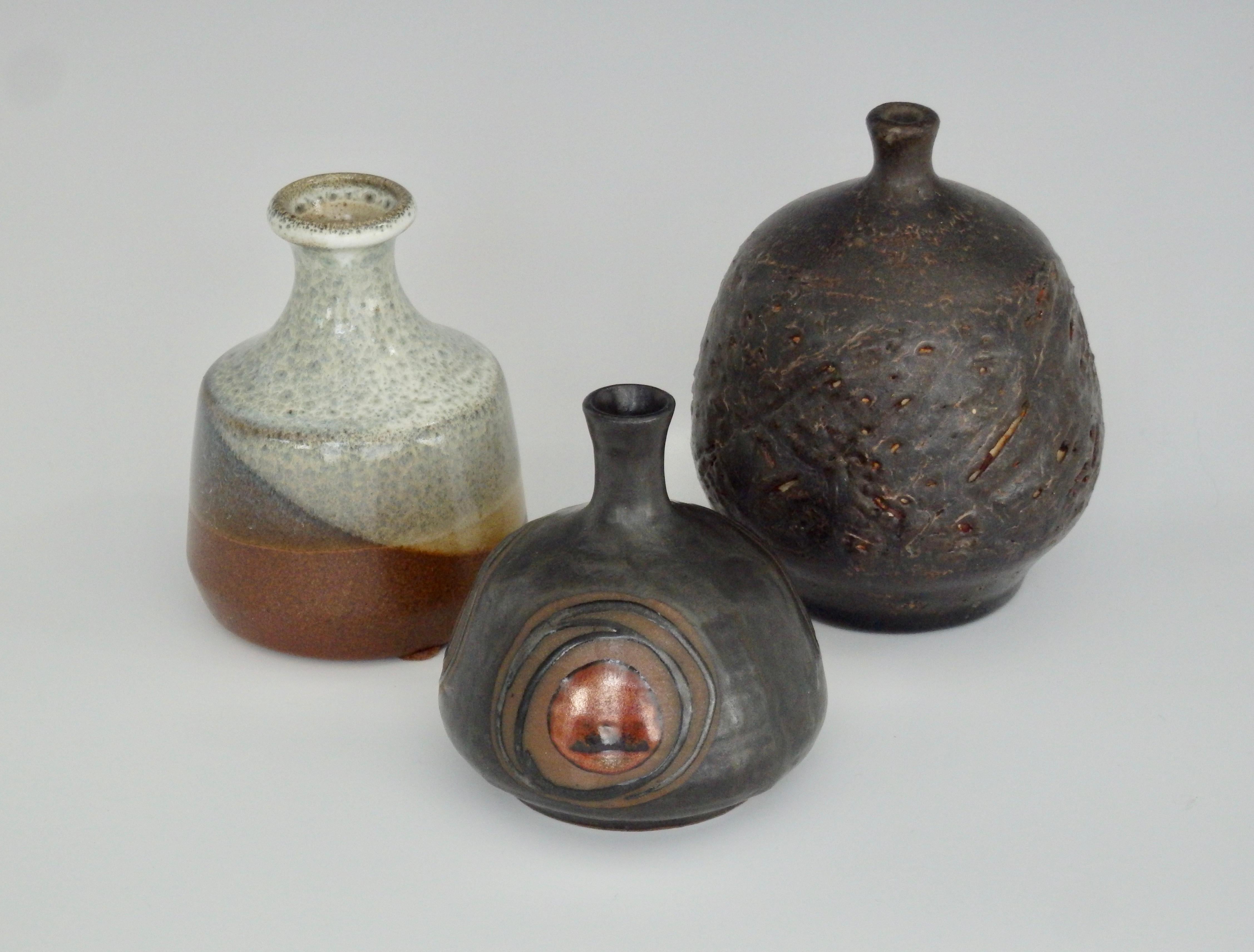 Mid-Century Modern Three-Piece Collection of Diminutive Stoneware Vessels For Sale