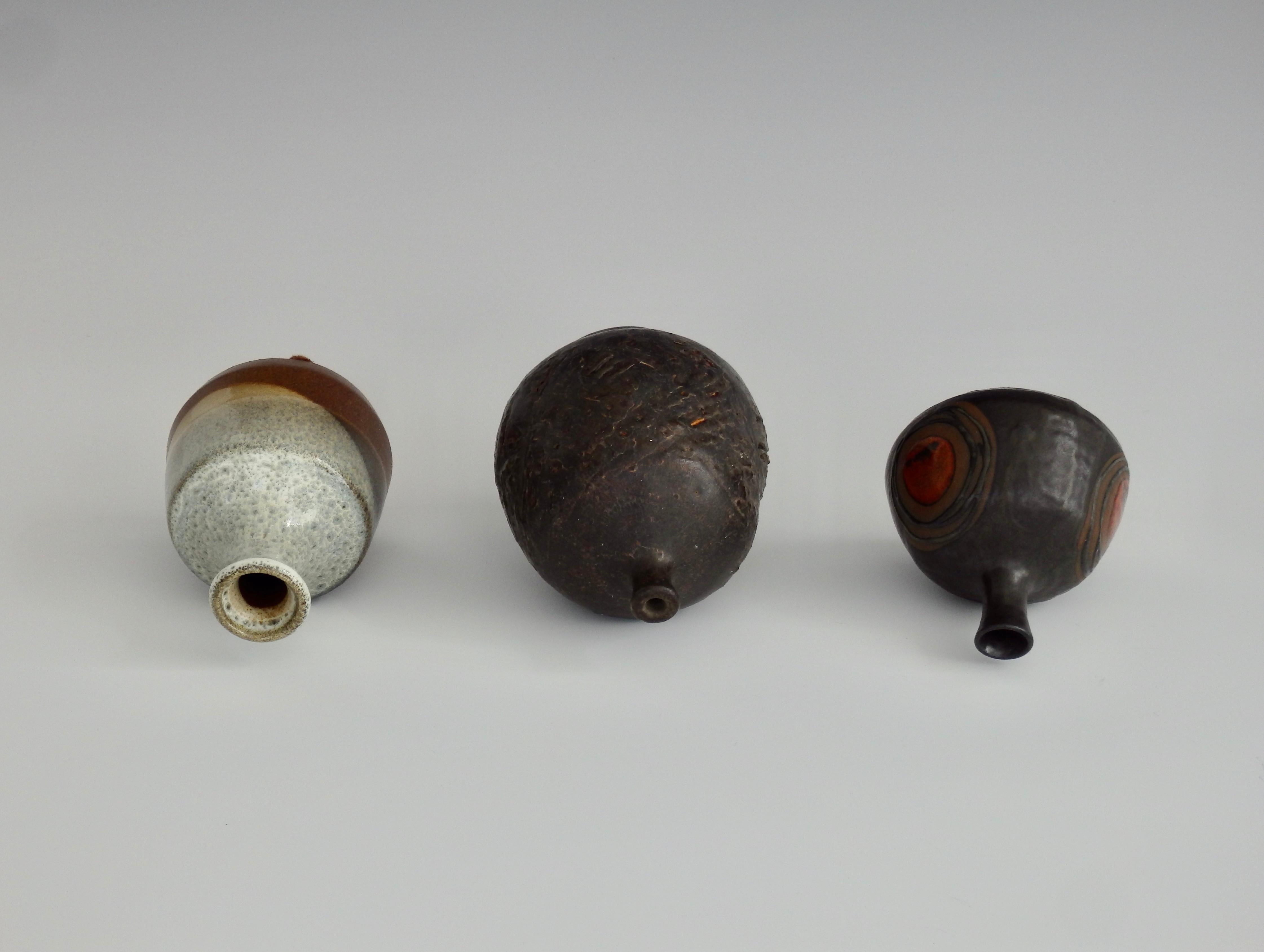 Japanese Three-Piece Collection of Diminutive Stoneware Vessels For Sale