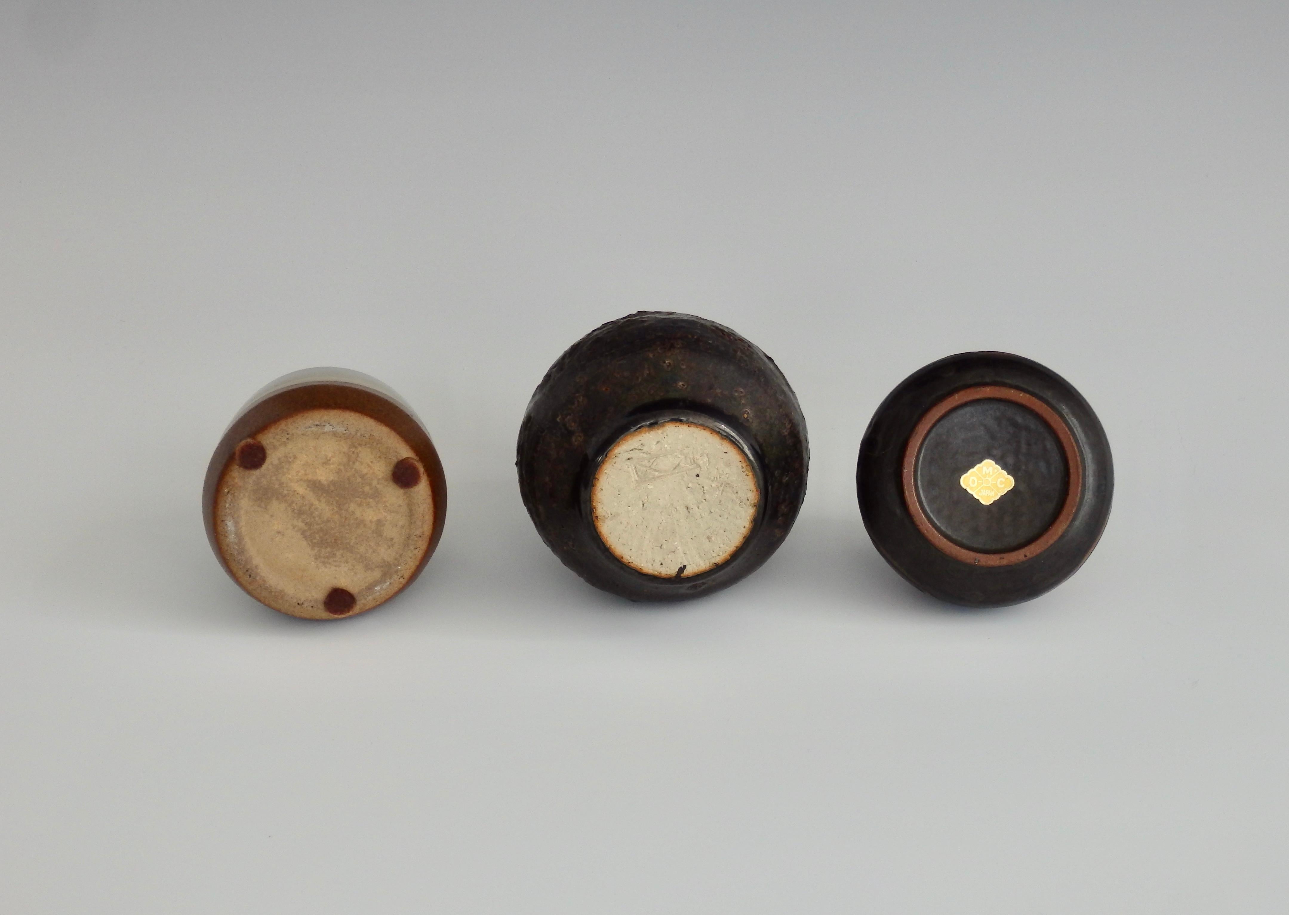 Glazed Three-Piece Collection of Diminutive Stoneware Vessels For Sale