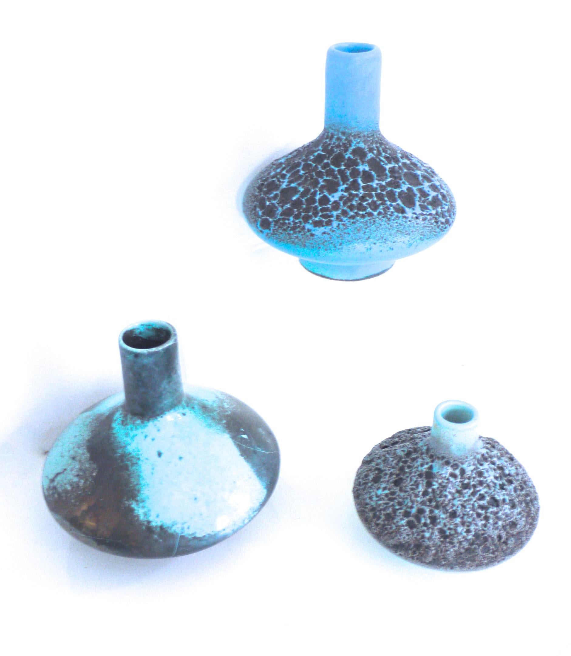 Ceramic Three-Piece Collection UFOs by Otto Keramik Blistered Glaze 'Fat Lava' For Sale