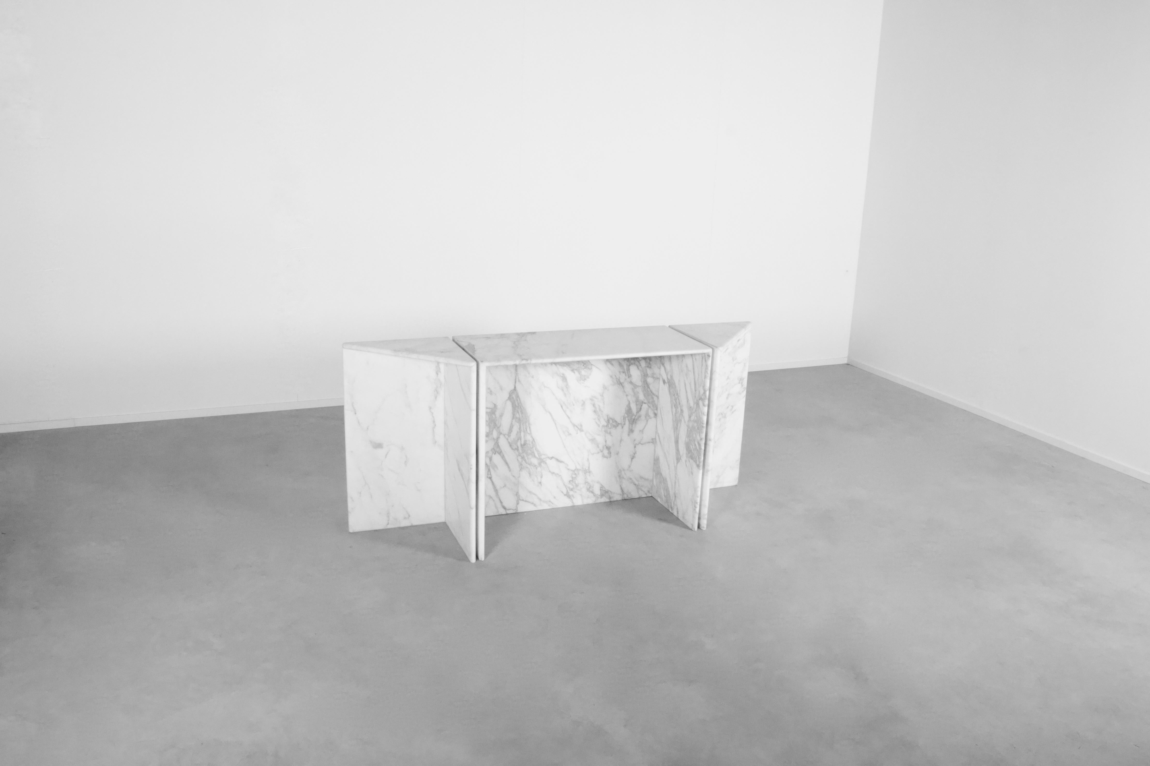 Mid-Century Modern Three-Piece Console Table by Up&Up in Carrara Marble, Italy, 1970s
