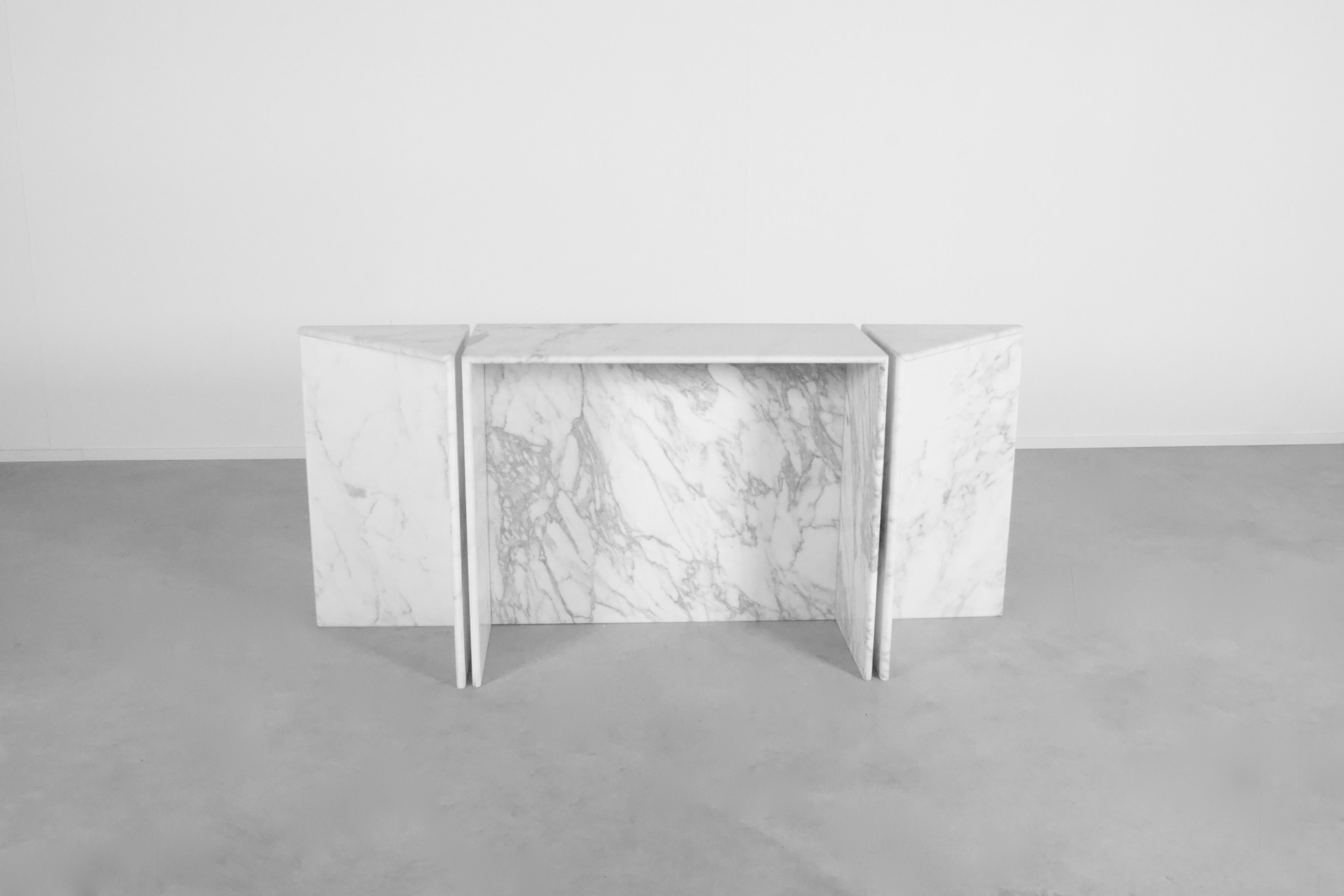 Italian Three-Piece Console Table by Up&Up in Carrara Marble, Italy, 1970s