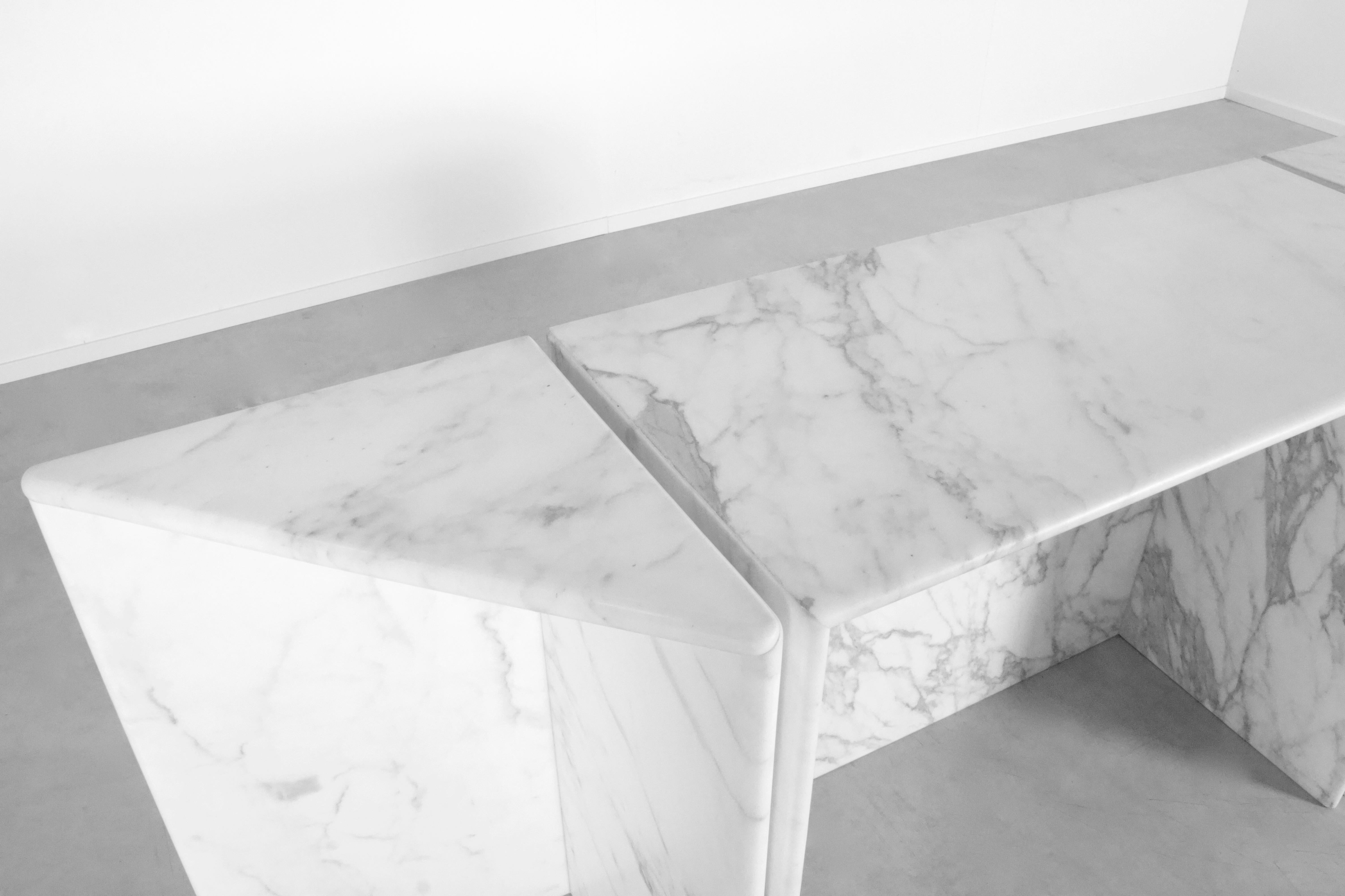 Three-Piece Console Table by Up&Up in Carrara Marble, Italy, 1970s In Good Condition In Echt, NL