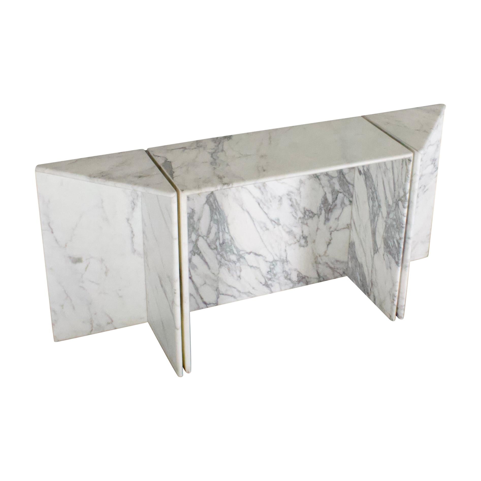 Three-Piece Console Table by Up&Up in Carrara Marble, Italy, 1970s