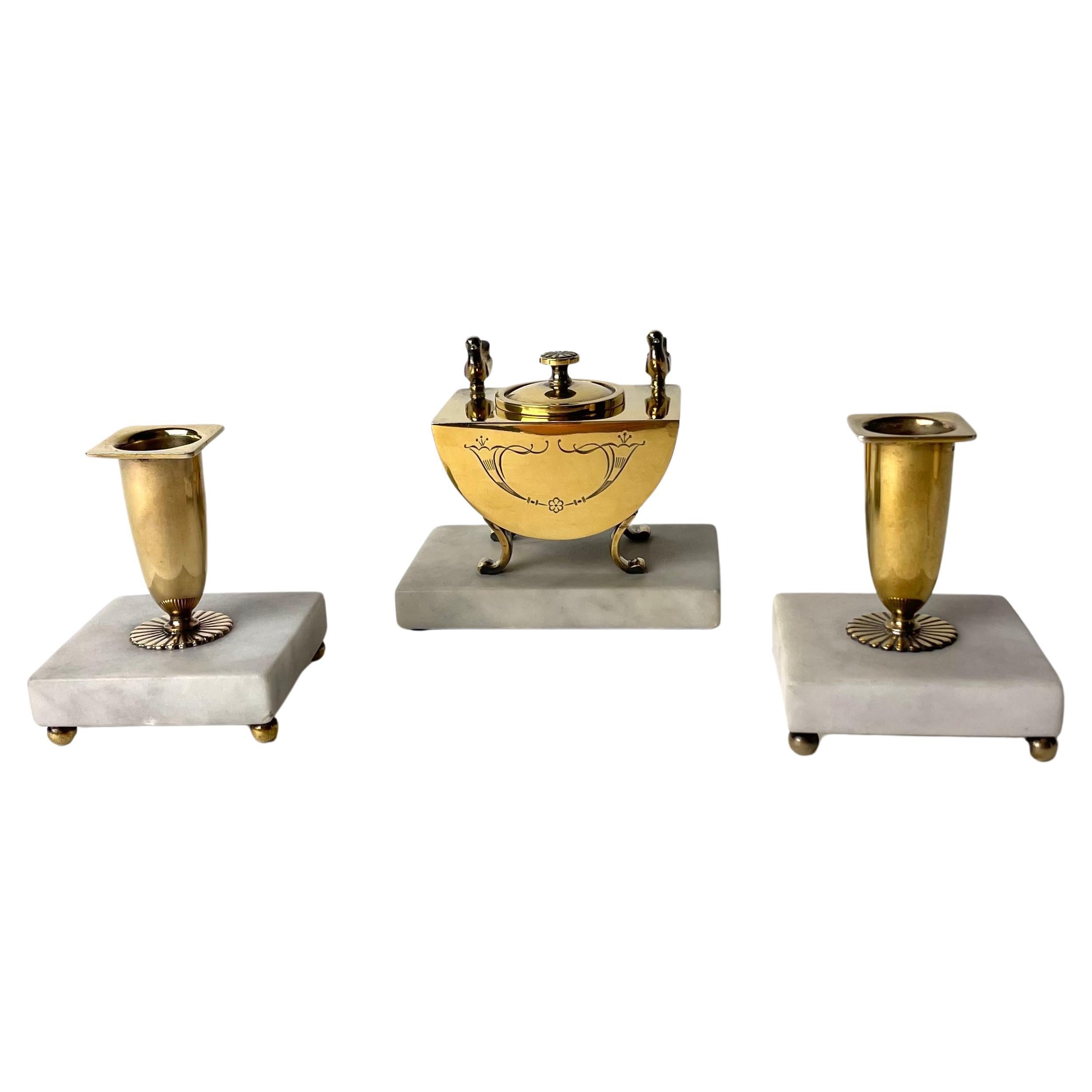 Three-piece Desk Set in gilded silver. Swedish Grace from CG Hallbergs from 1929 For Sale