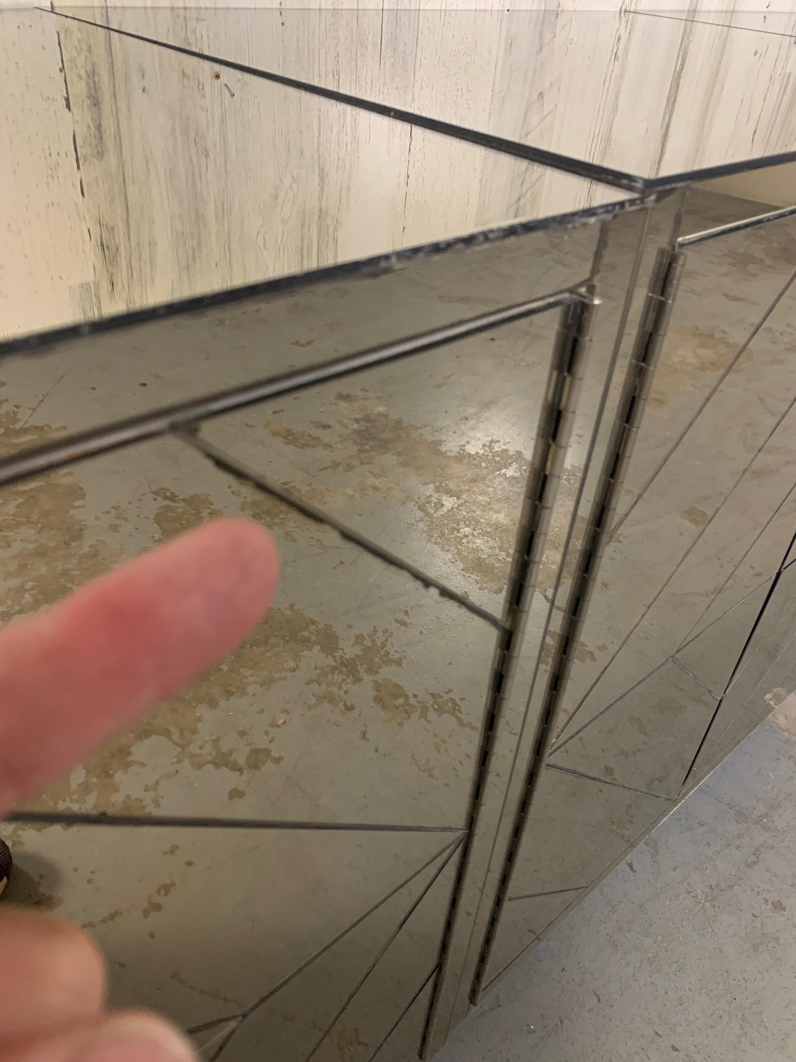 Three Piece Diamond Pattern Mirrored Floating Credenza For Sale 4