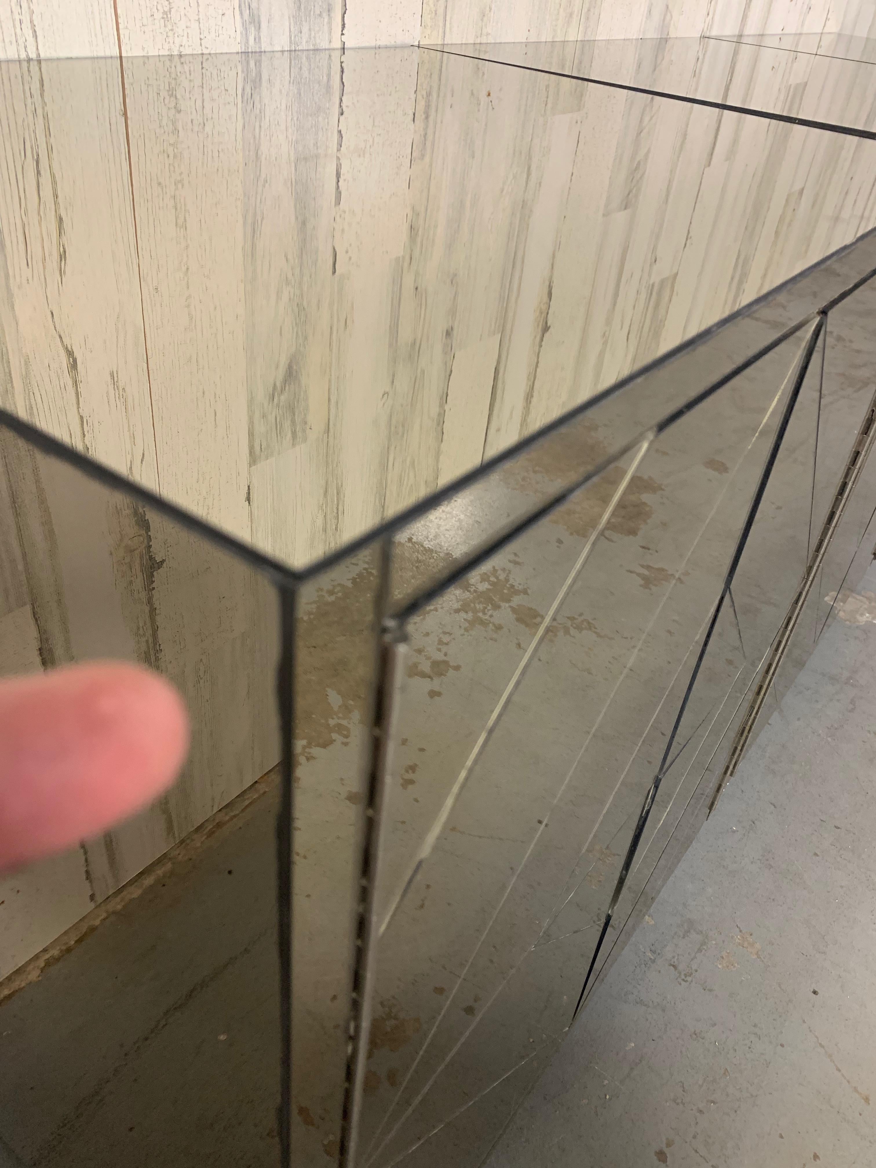 Three Piece Diamond Pattern Mirrored Floating Credenza For Sale 5