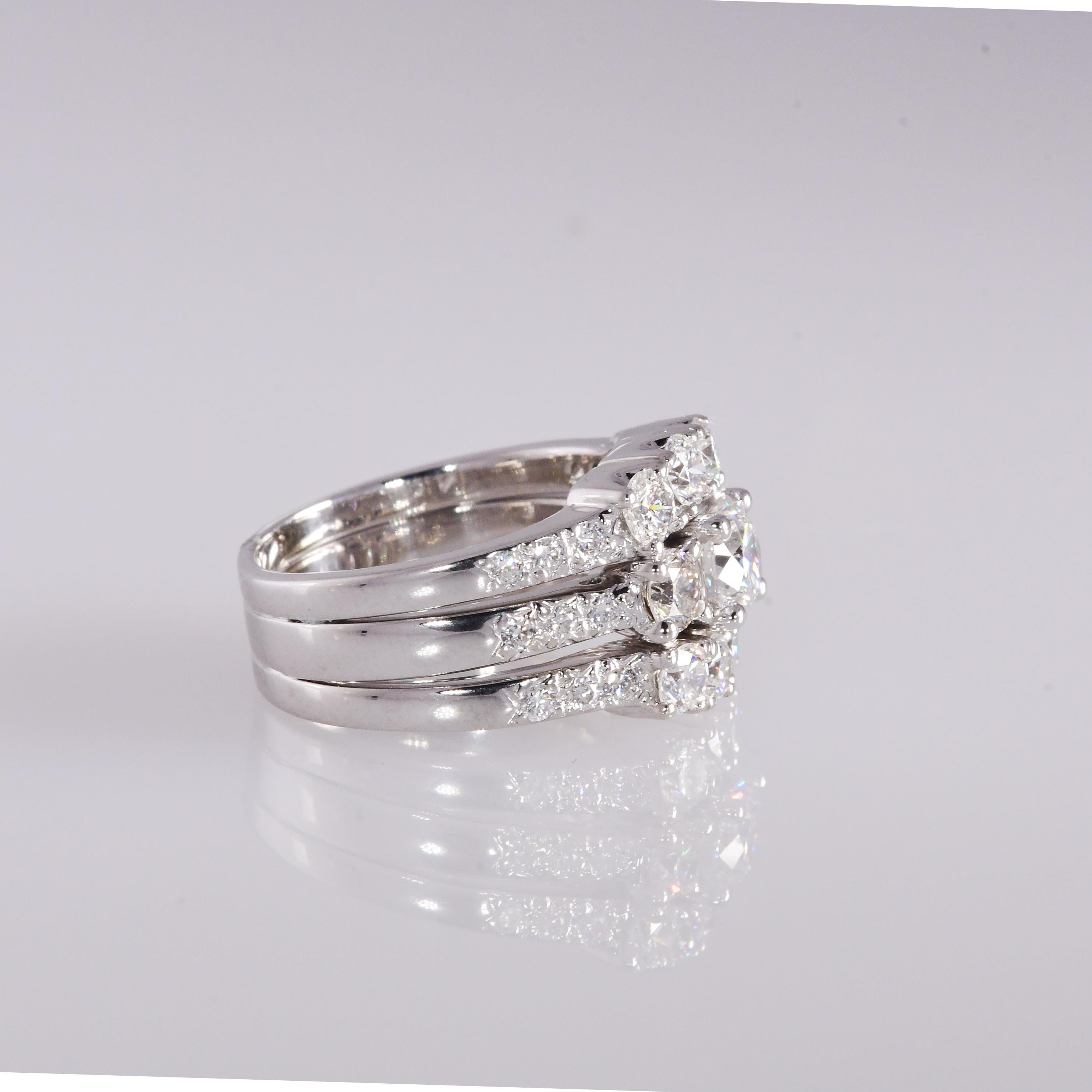 Contemporary Three-Piece Diamond Wedding Set, 2.25 Carat TW 14 Karat Gold VS1-S2, H-J For Sale