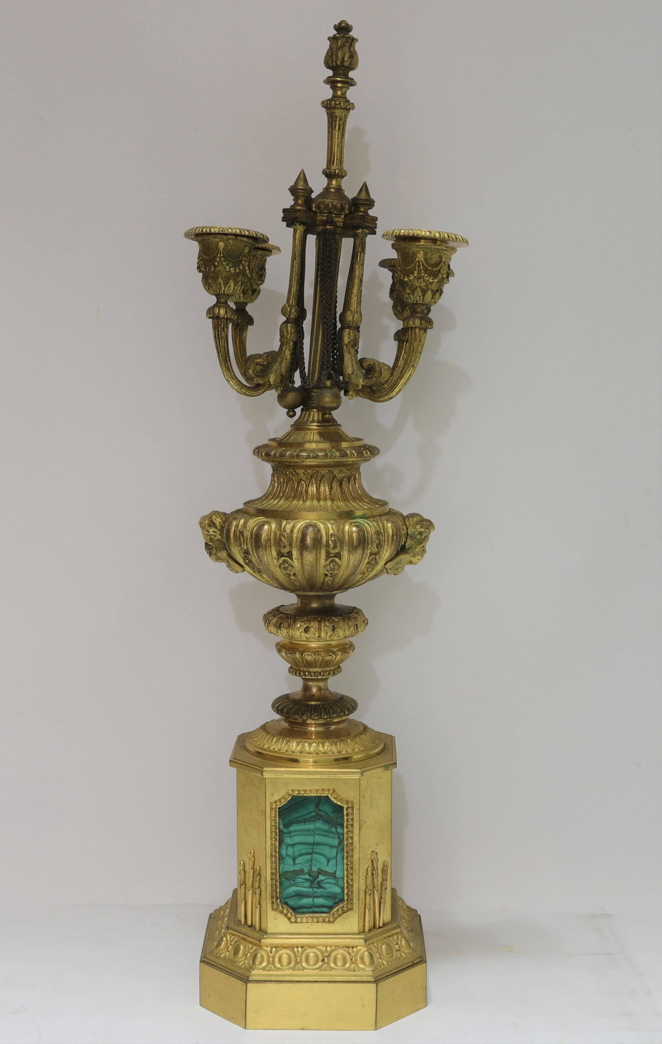 Three-Piece French Bronze and Malachite Clock Set In Good Condition For Sale In New York, NY