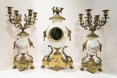 Three-Piece French Sevres Bronze Mounted Clock Set