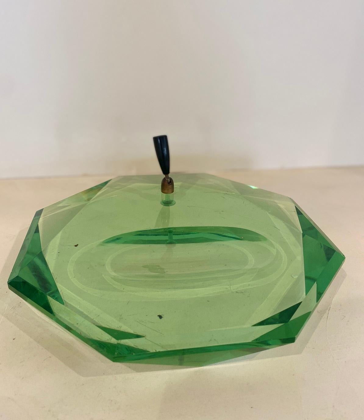 Three-Piece Green Art Glass Desk Set by Fontana Arte, 1950s For Sale 4