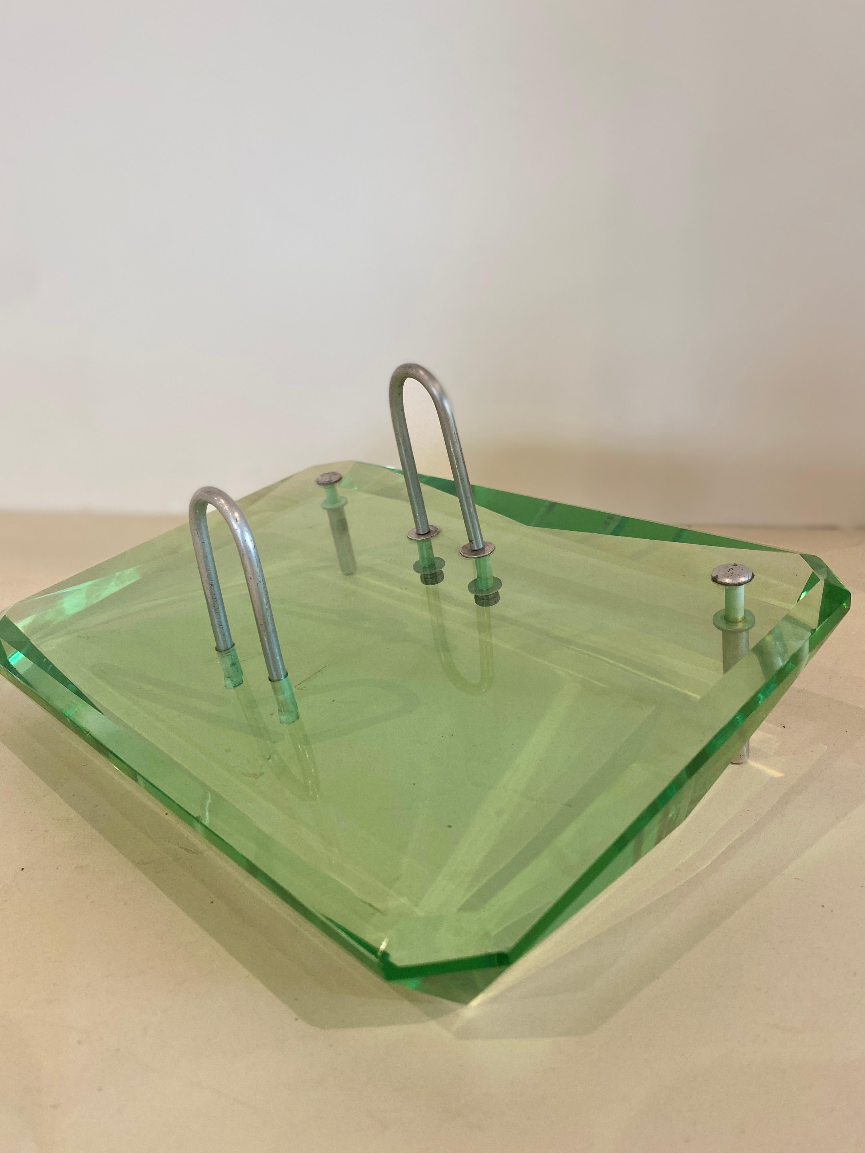 Italian Three-Piece Green Art Glass Desk Set by Fontana Arte, 1950s For Sale
