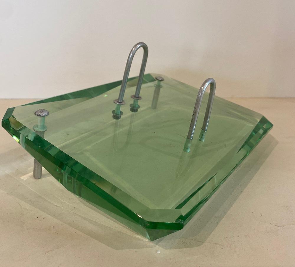Three-Piece Green Art Glass Desk Set by Fontana Arte, 1950s In Good Condition For Sale In Chicago, IL