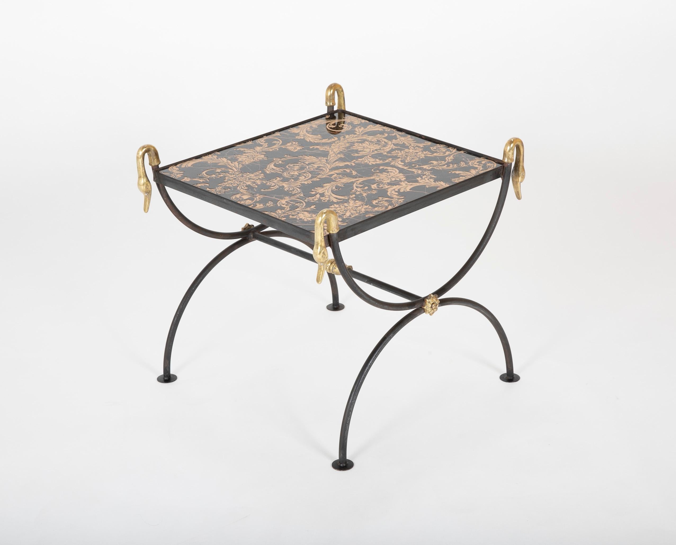 Three Piece Iron and Brass Coffee Table with Versace Insets 12