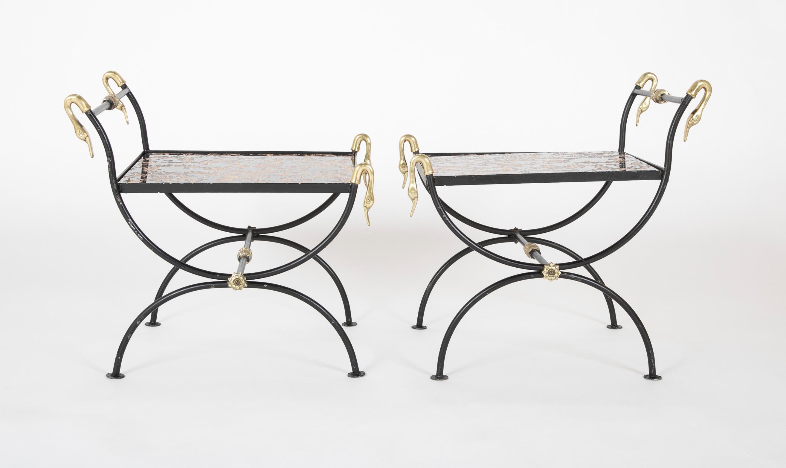 Mid-20th Century Three Piece Iron and Brass Coffee Table with Versace Insets