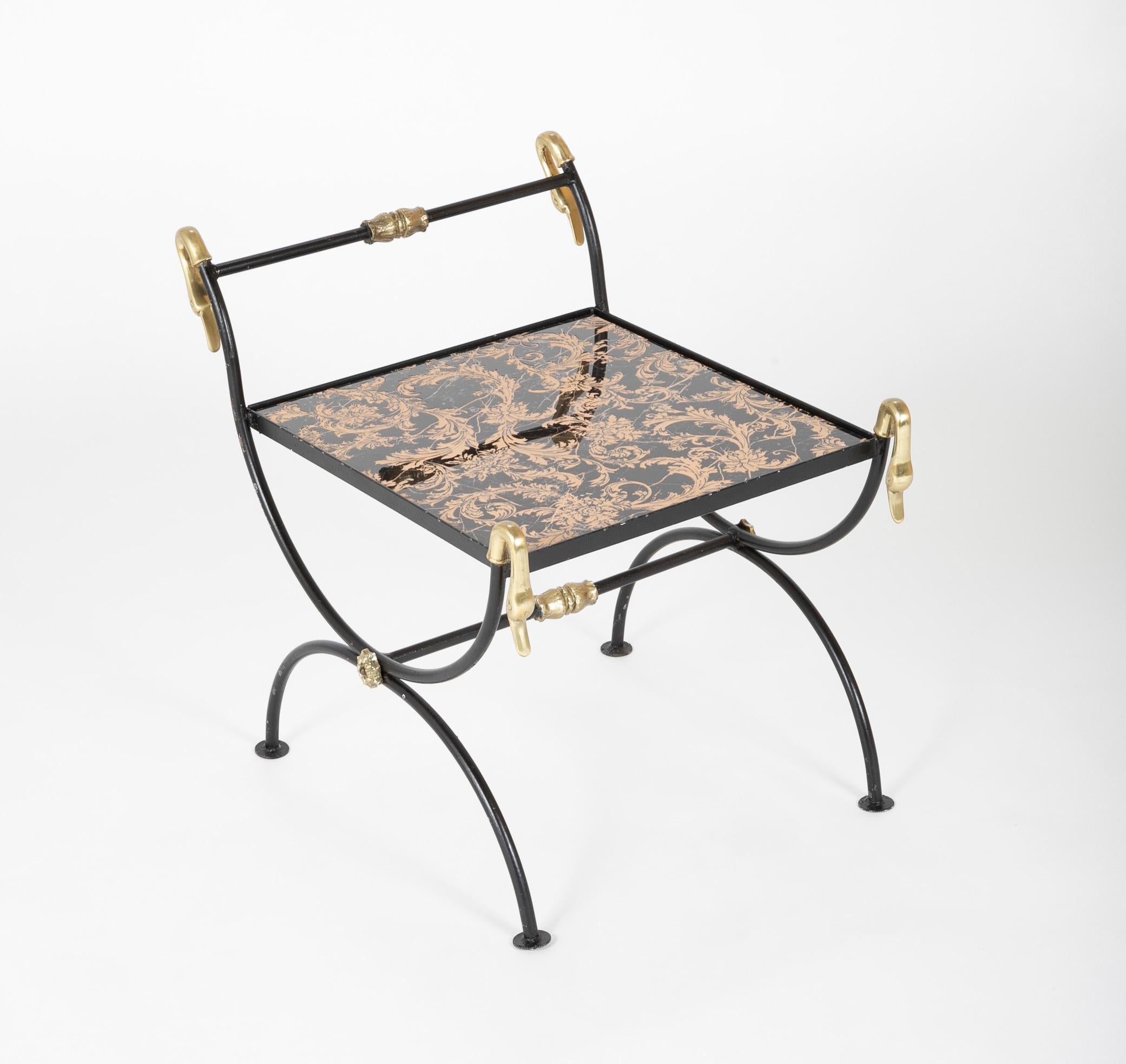 Three Piece Iron and Brass Coffee Table with Versace Insets 1