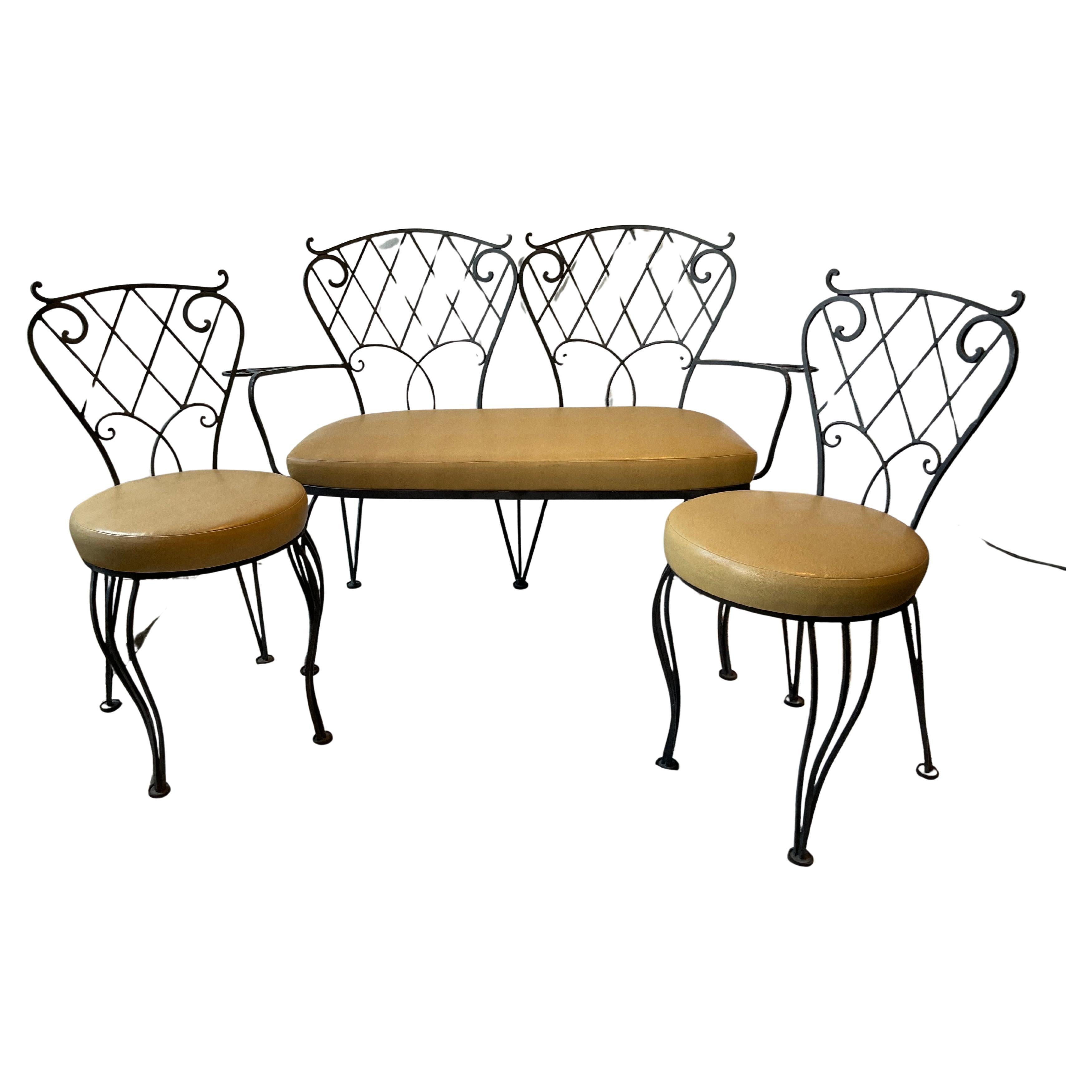 Three Piece Iron Garden Set.    Settee And Pair Of Chairs.