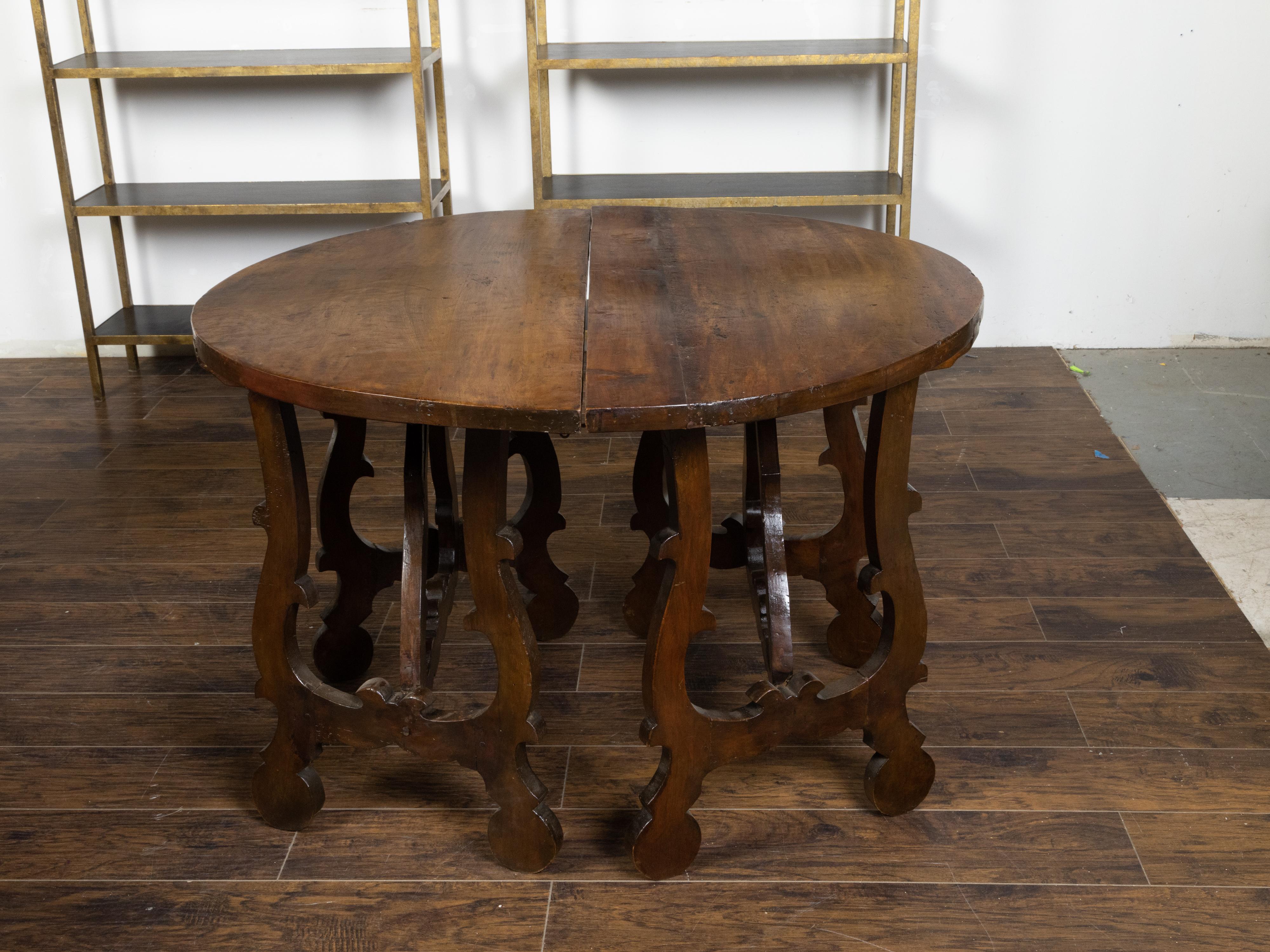 Three-Piece Italian Baroque Style Oval Top Table with Carved Lyre Shaped Legs For Sale 6
