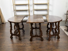 Three-Piece Italian Baroque Style Oval Top Table with Carved Lyre Shaped Legs