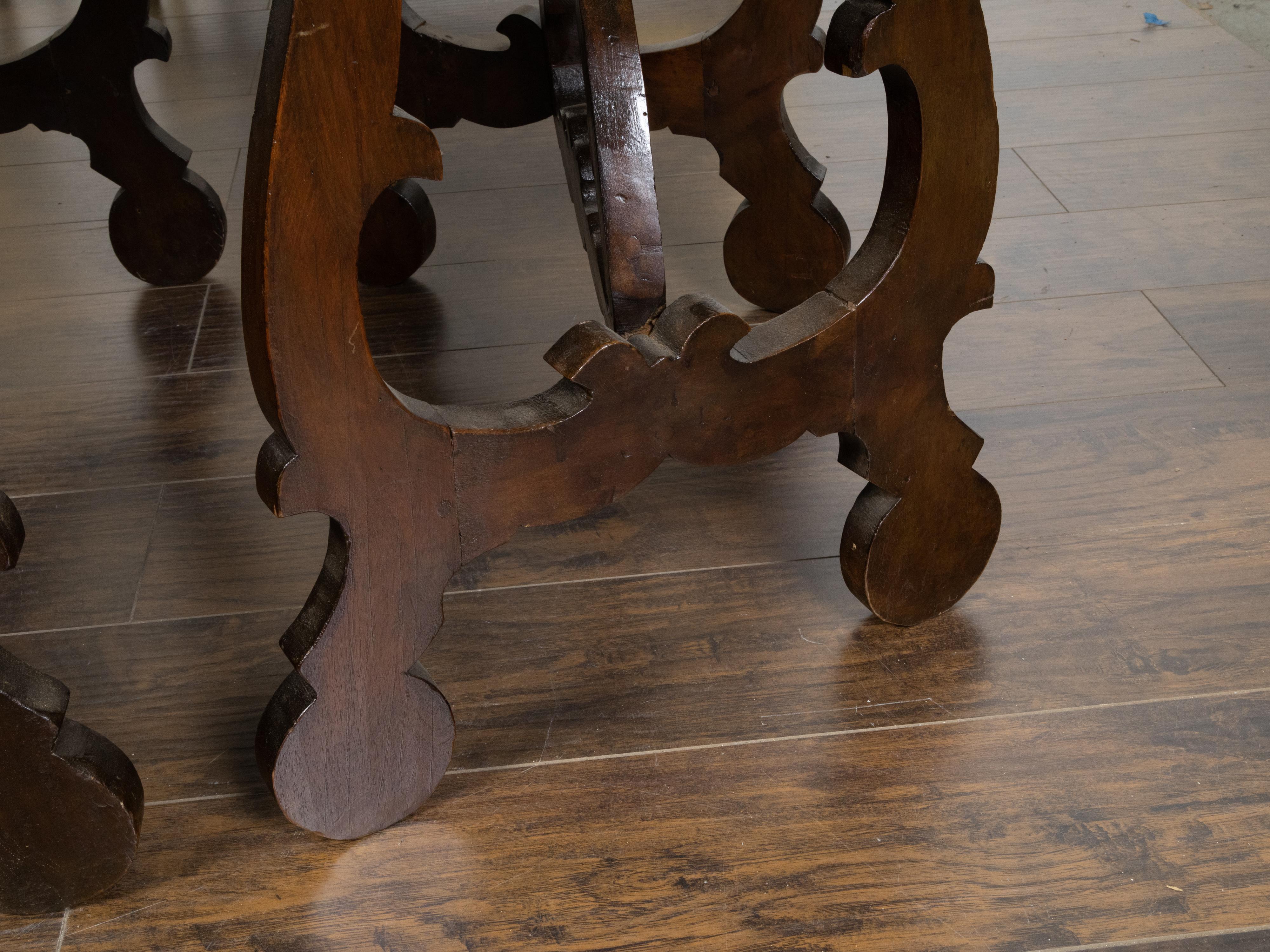 Three-Piece Italian Baroque Style Oval Top Table with Carved Lyre Shaped Legs For Sale 9