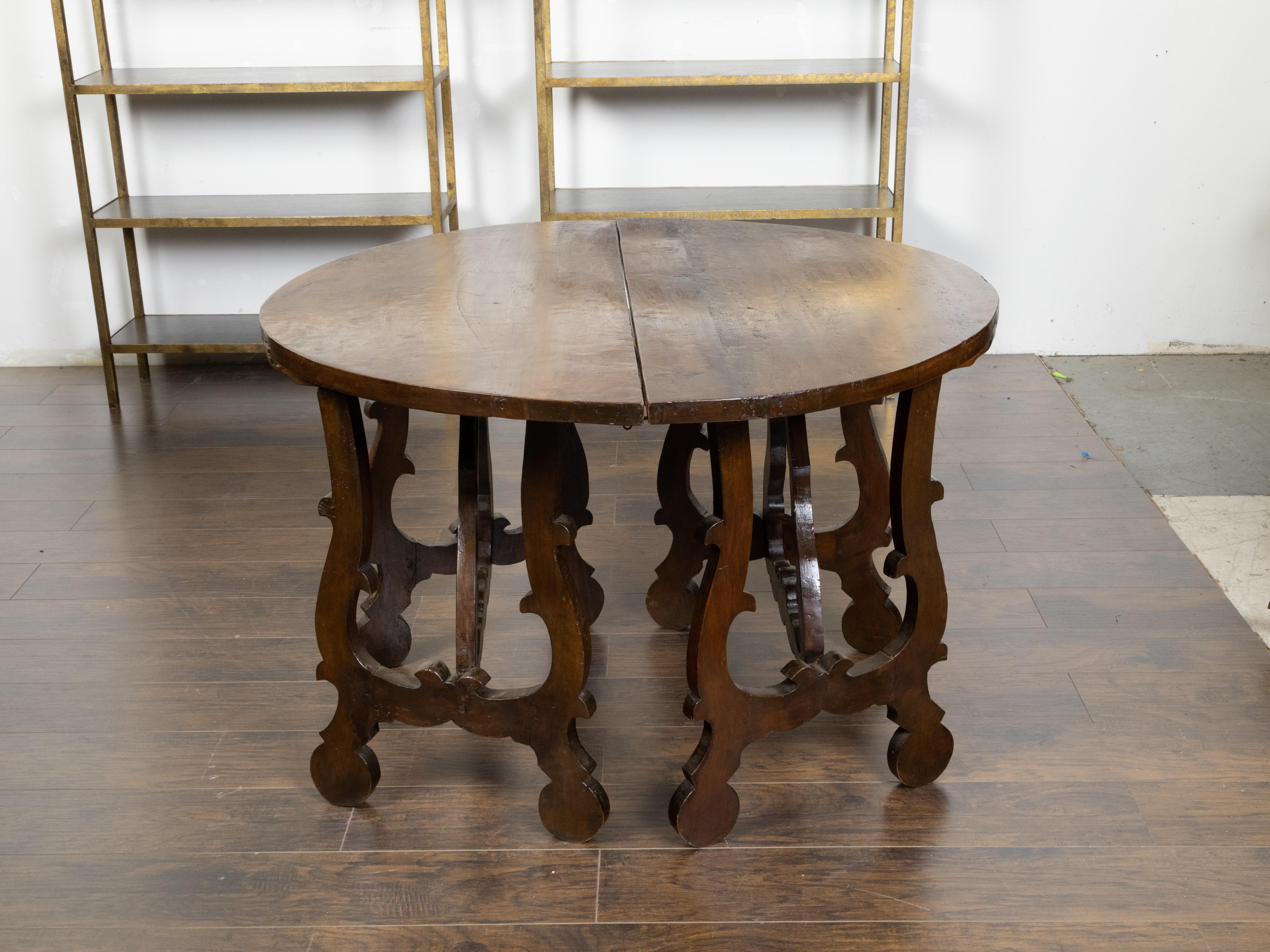 Wood Three-Piece Italian Baroque Style Oval Top Table with Carved Lyre Shaped Legs For Sale