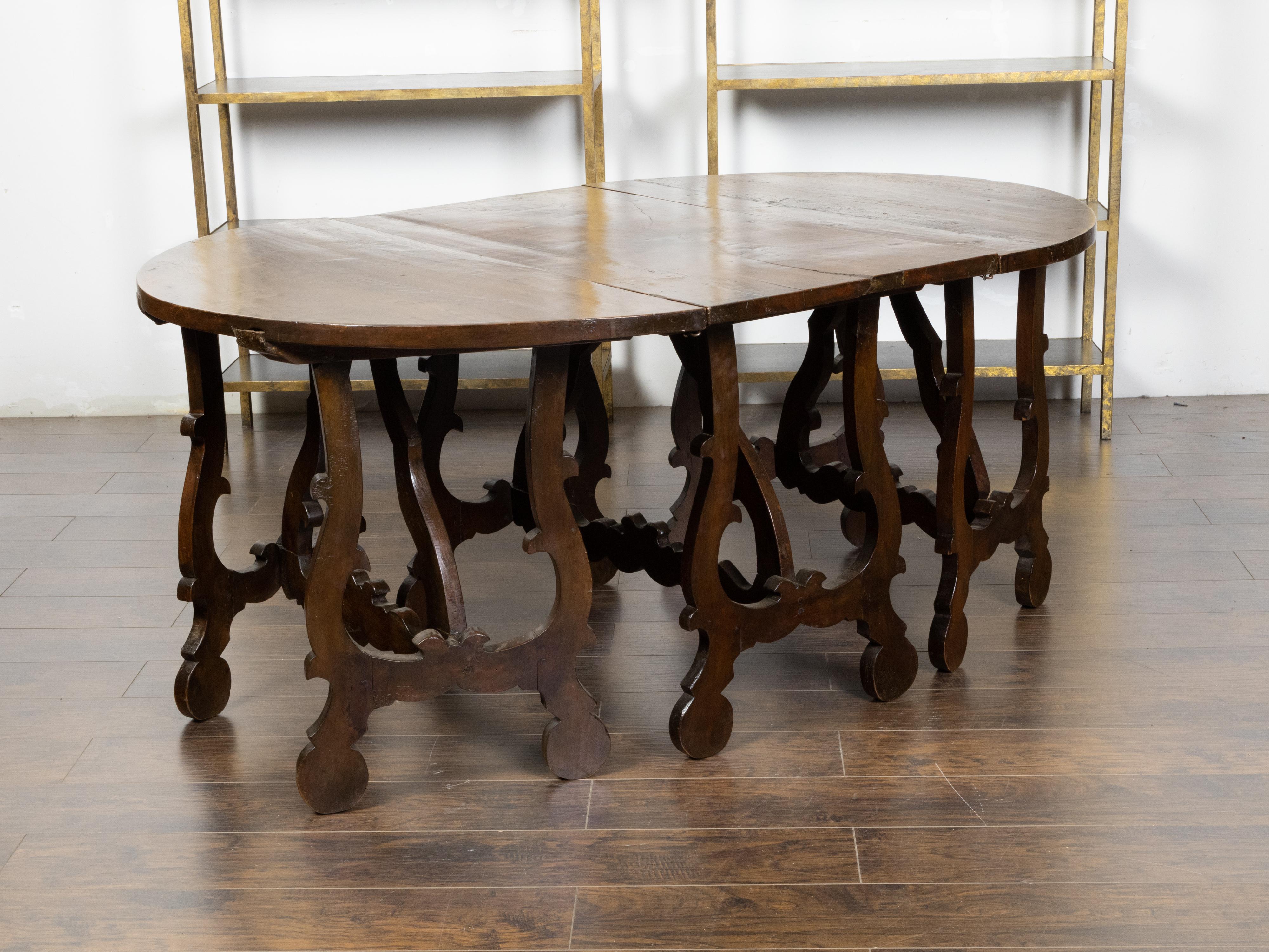 Three-Piece Italian Baroque Style Oval Top Table with Carved Lyre Shaped Legs For Sale 1