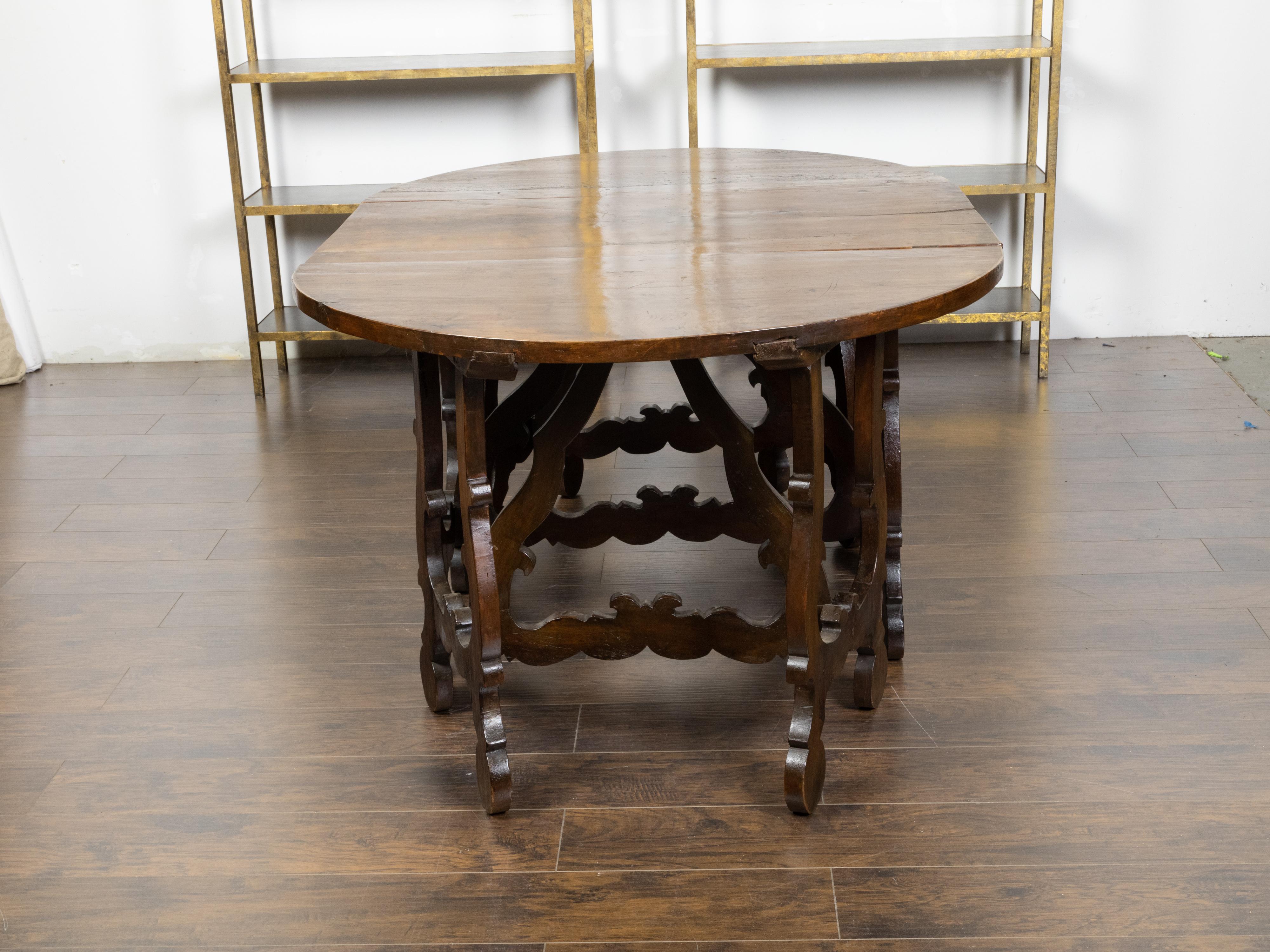 Three-Piece Italian Baroque Style Oval Top Table with Carved Lyre Shaped Legs For Sale 2