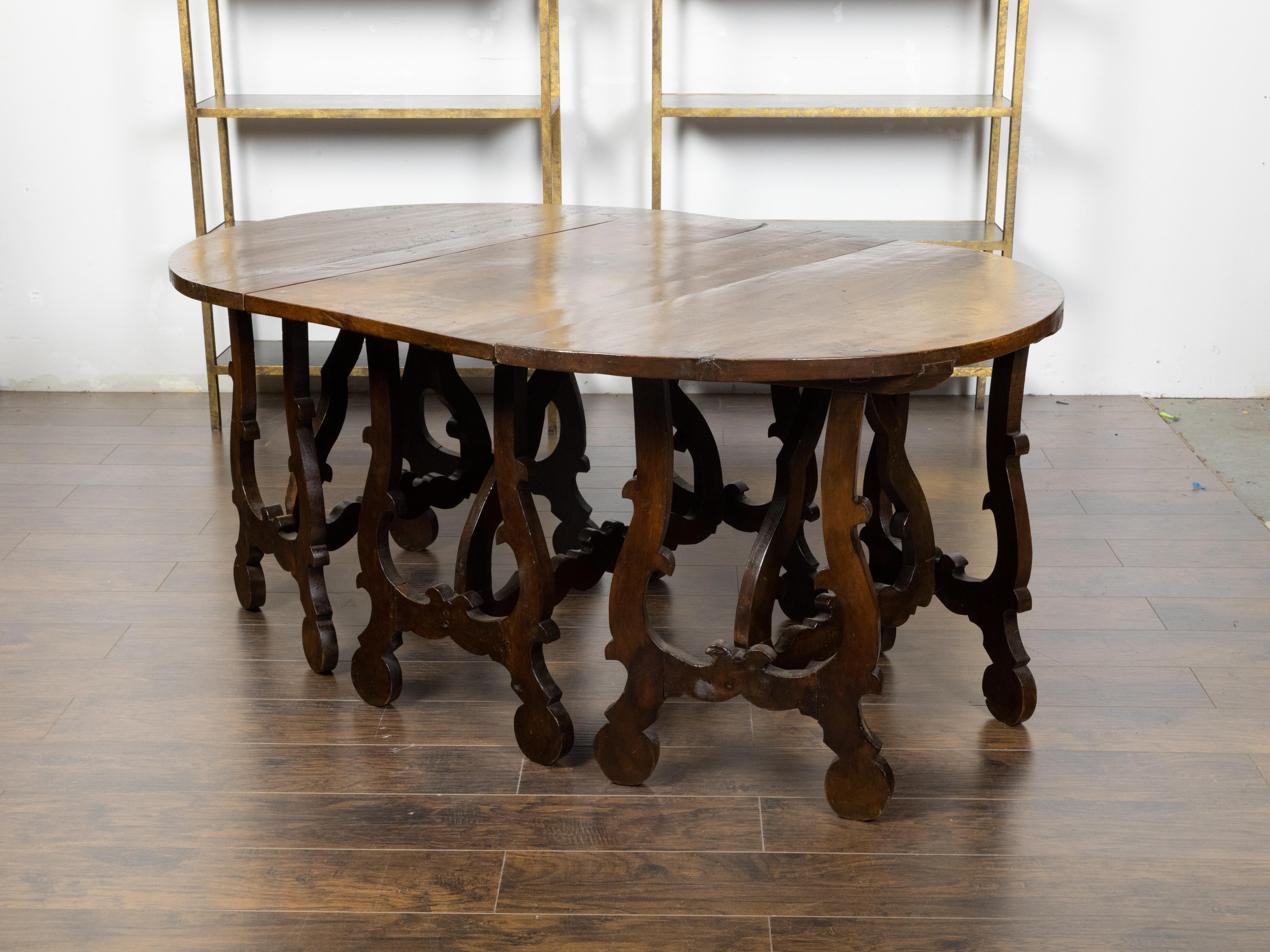 Three-Piece Italian Baroque Style Oval Top Table with Carved Lyre Shaped Legs For Sale 3