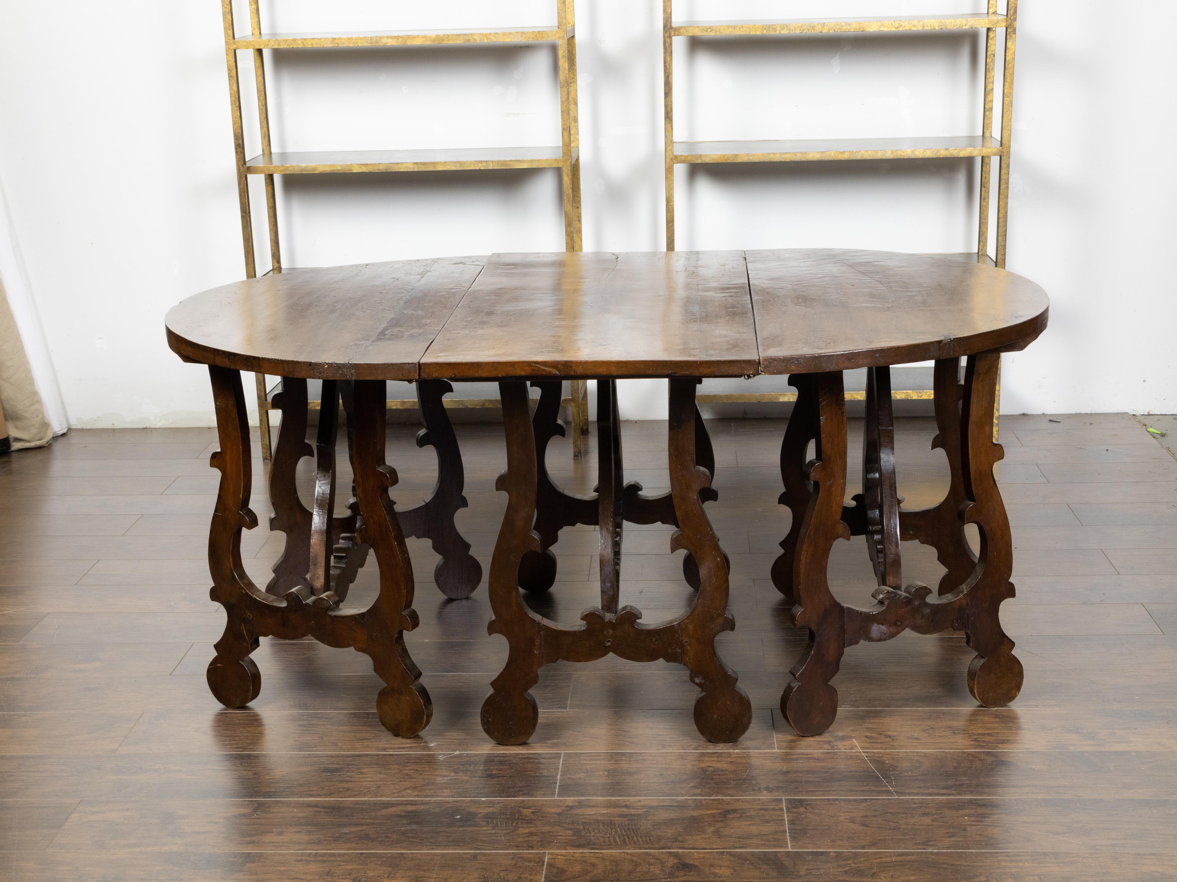 Three-Piece Italian Baroque Style Oval Top Table with Carved Lyre Shaped Legs For Sale 5