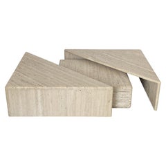 Three-Piece Layered Triangular Travertine Coffee Table