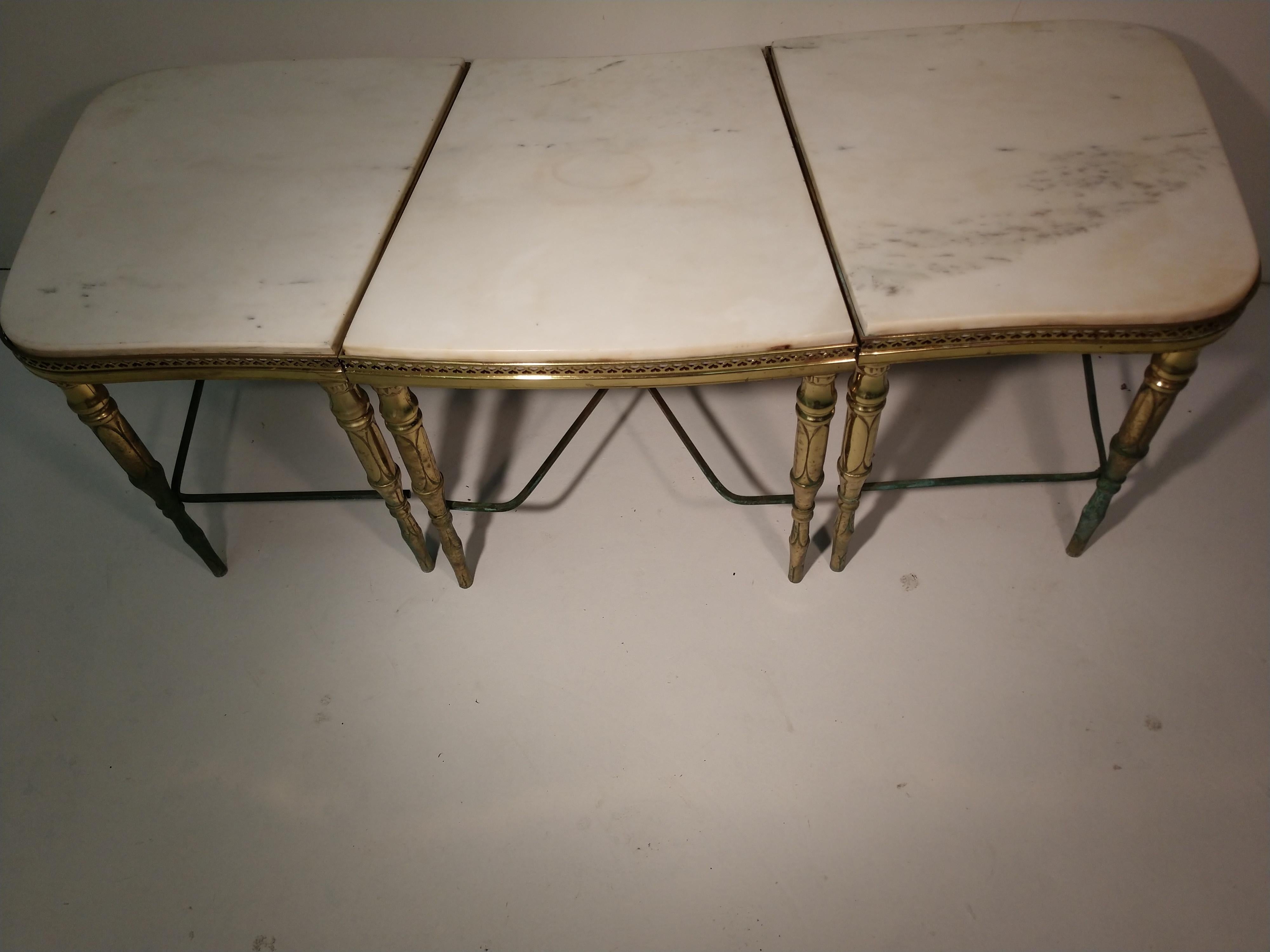 Three Piece Marble W/Brass Base French Neoclassical Cocktail Table For Sale 4