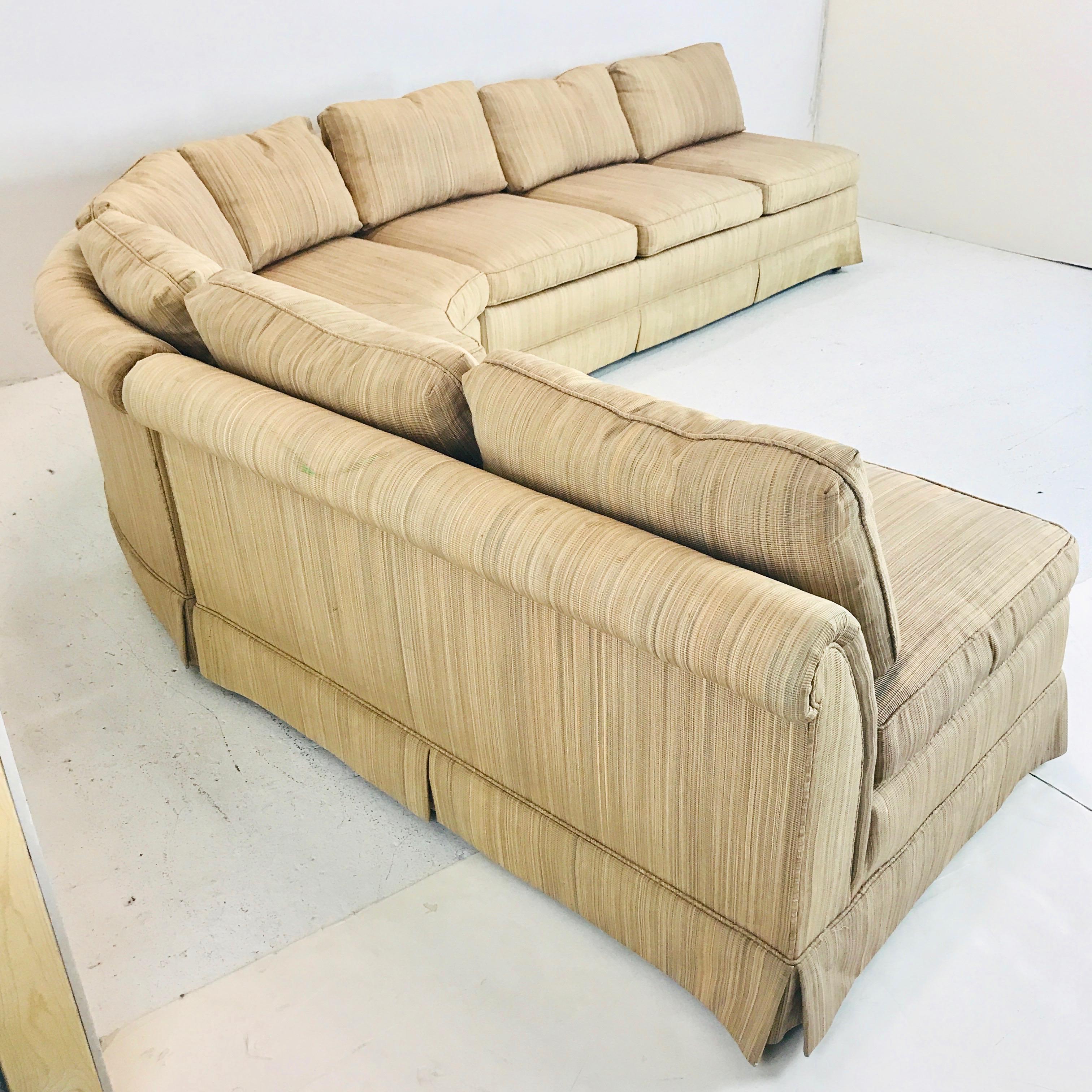 Upholstery Three-Piece Midcentury Slipper Sofa by Baker
