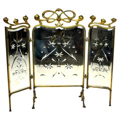 Antique Three-Piece Mirrored Art Nouveau Fire Fender Screen