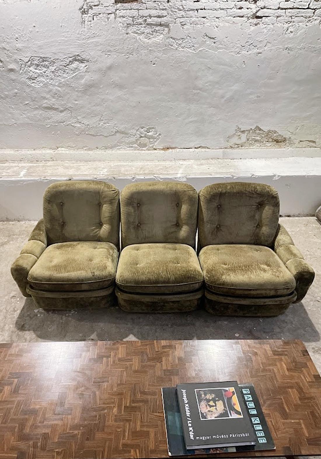 Velvet Three-Piece Modular Lounge Set 'Orchid' design by Michel Cadestin for Airborne For Sale