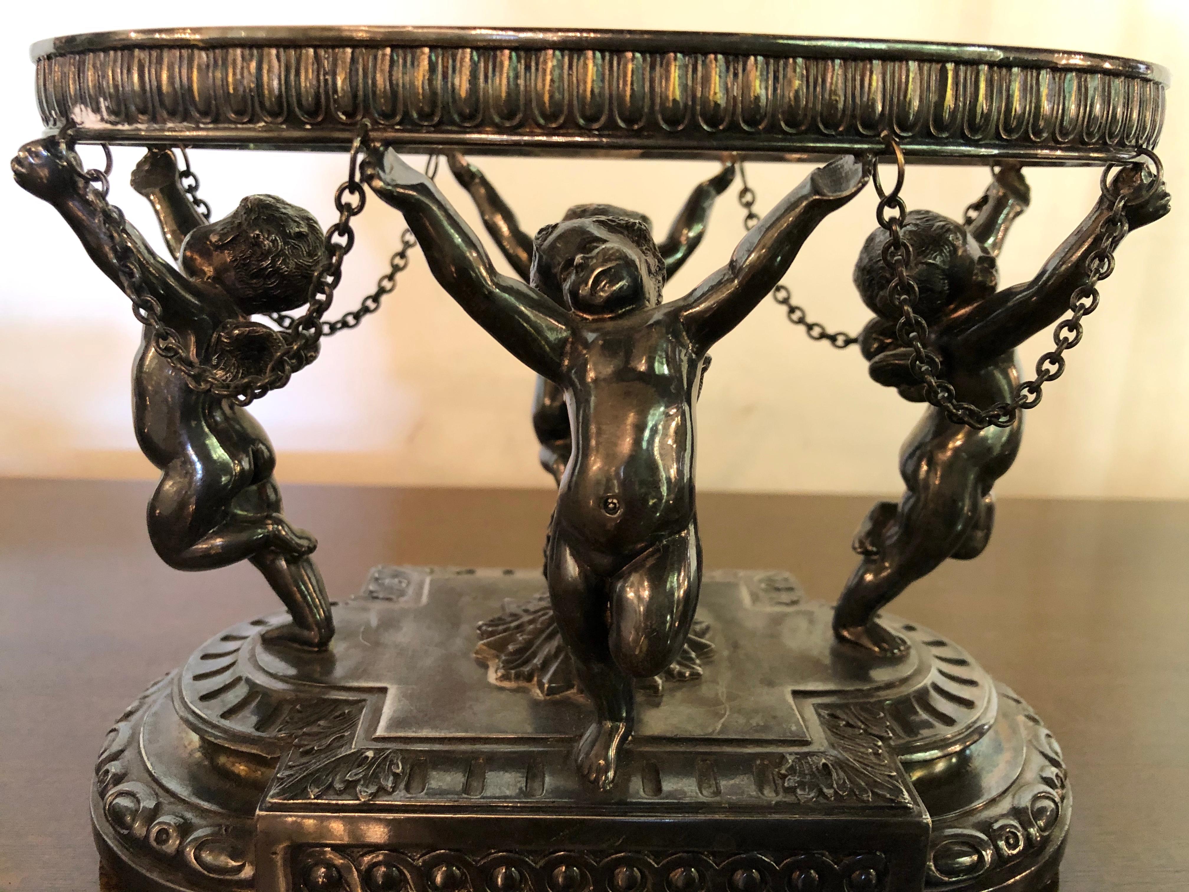Three-Piece Pair-Point Cherub Candelabra Centerpiece Set, 19th-20th Century 5