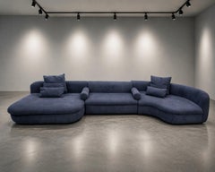 Three Piece "Piaf" Sectional Sofa Made in Italy by Baxter, Dark Blue Leather