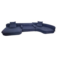 Three Piece "Piaf" Sectional Sofa Made in Italy by Baxter, Dark Blue Leather