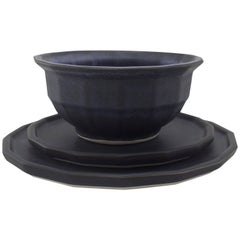 Three-Piece Place Setting for 8 Matte Black Dinnerware Setting Modern Porcelain