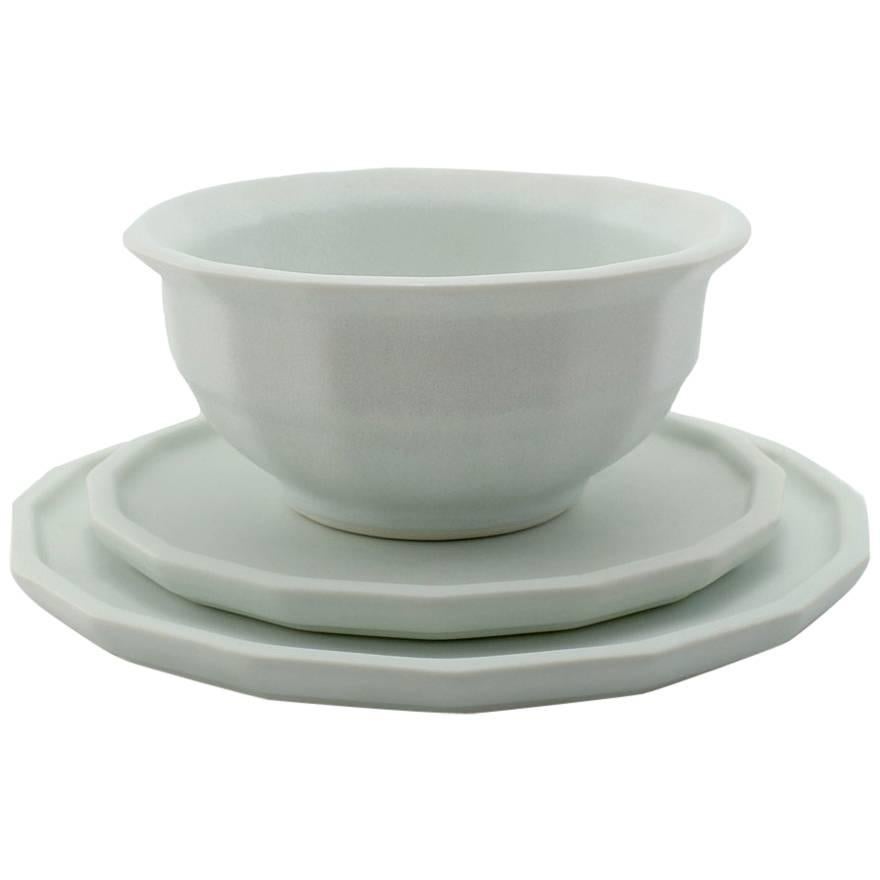 Three-Piece Place Setting for Eight Matte Dinnerware Setting Modern Porcelain For Sale