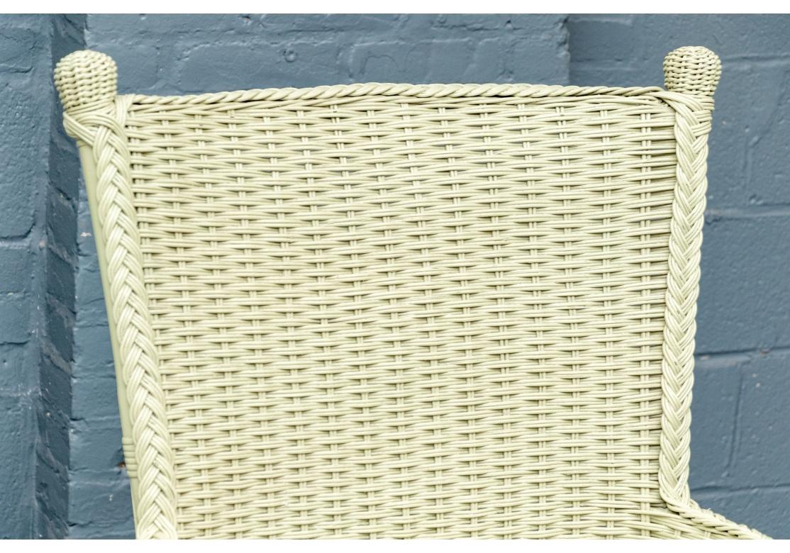 Three Piece Porch Set In Sage Green Wicker Side Table & Two Chairs For Sale 4