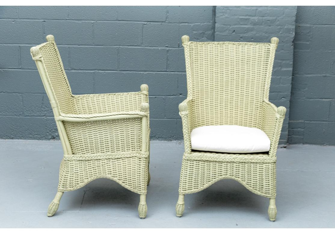 Three Piece Porch Set In Sage Green Wicker Side Table & Two Chairs For Sale 6