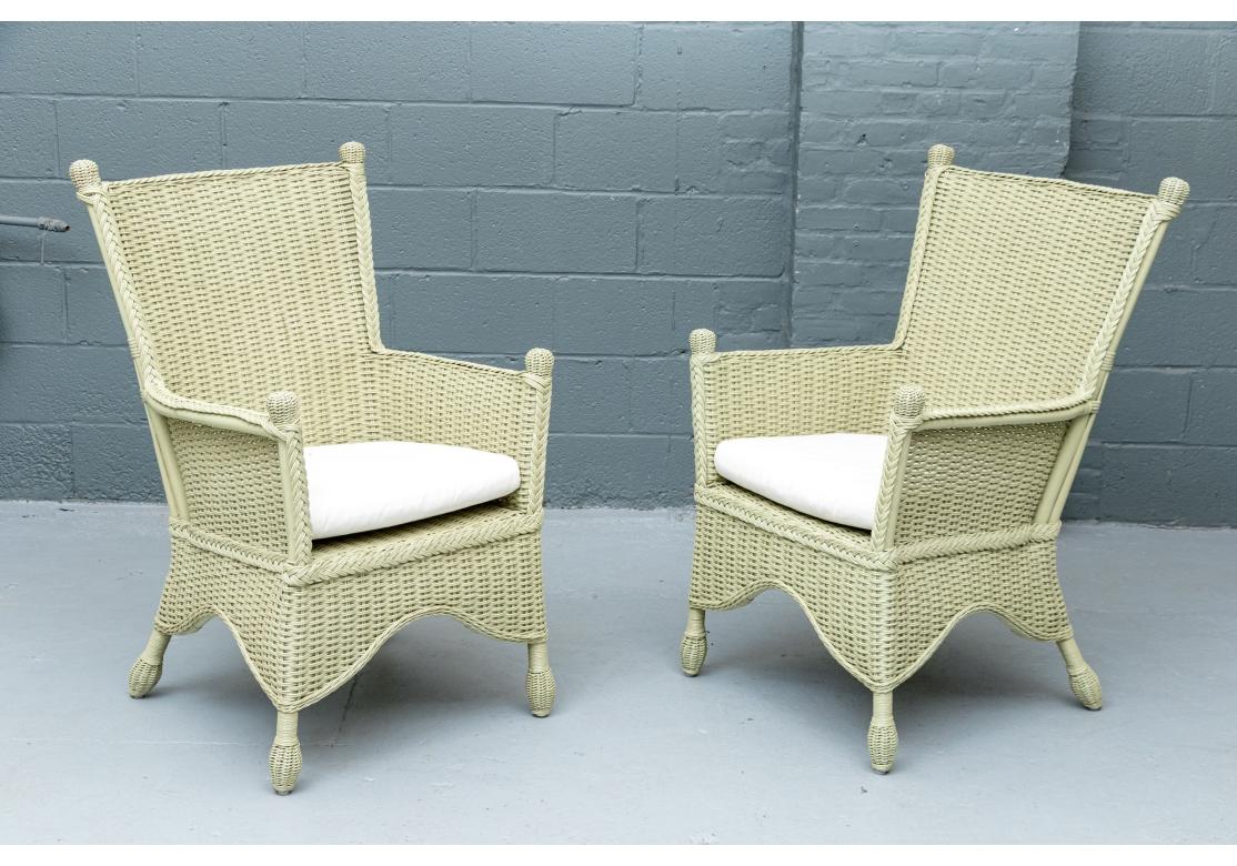 Three Piece Porch Set In Sage Green Wicker Side Table & Two Chairs For Sale 10
