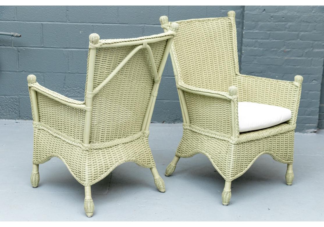 Three Piece Porch Set In Sage Green Wicker Side Table & Two Chairs For Sale 11