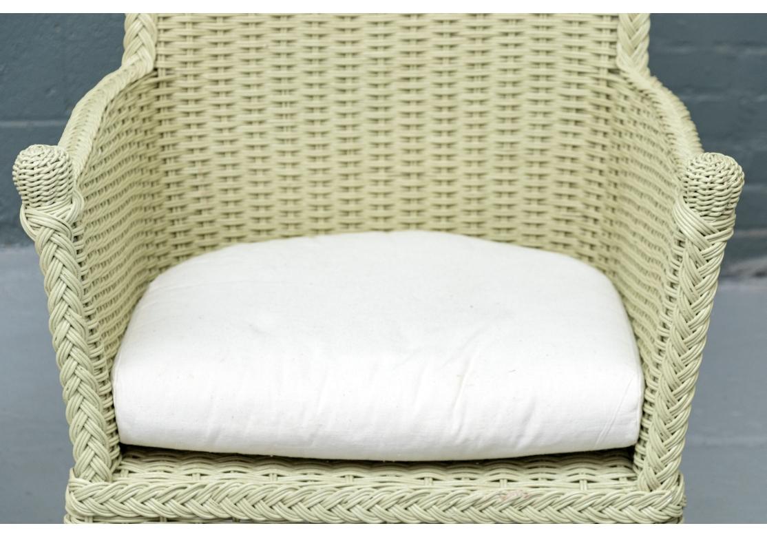 Adirondack Three Piece Porch Set In Sage Green Wicker Side Table & Two Chairs For Sale