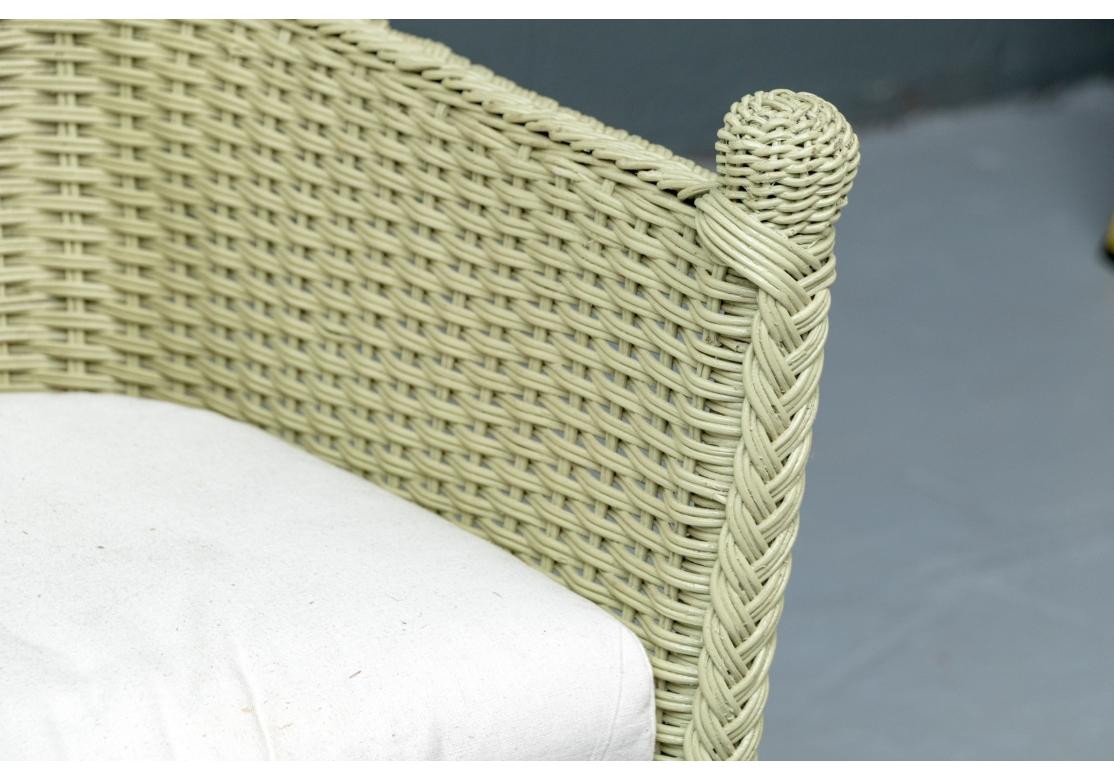 Philippine Three Piece Porch Set In Sage Green Wicker Side Table & Two Chairs For Sale