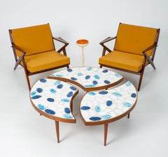 Three-Piece Round Coffee Table with Ceramic Tile Top