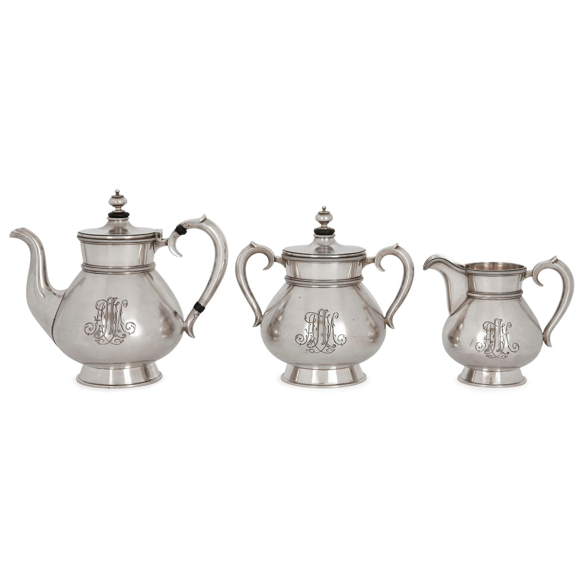 19th Century Three-Piece Russian Silver Tea Set For Sale