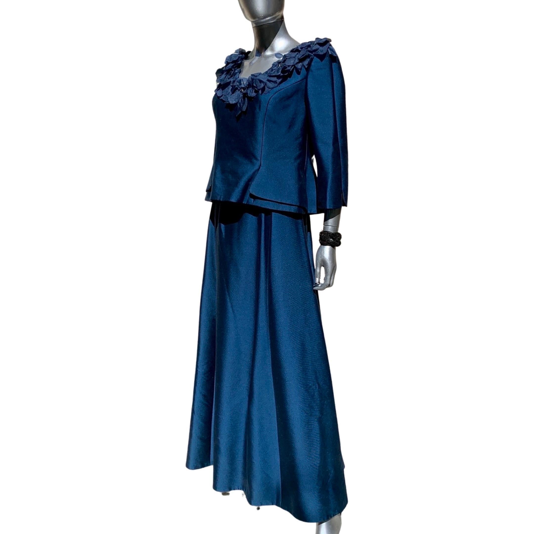 Three Piece Saphire Blue Couture Evening Ensemble by Lily Samii SF Size 8 For Sale 5