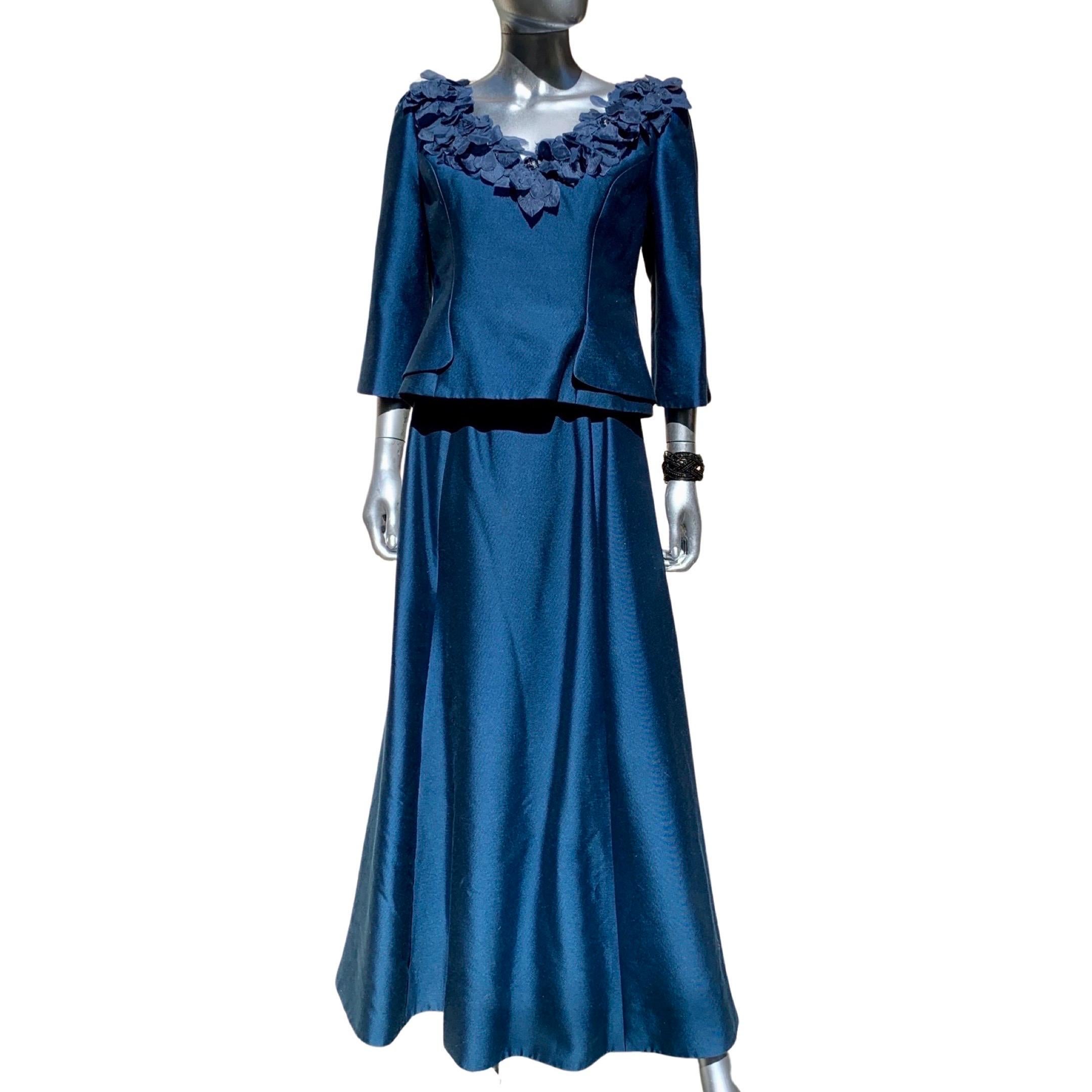 Three Piece Saphire Blue Couture Evening Ensemble by Lily Samii SF Size 8 For Sale 8